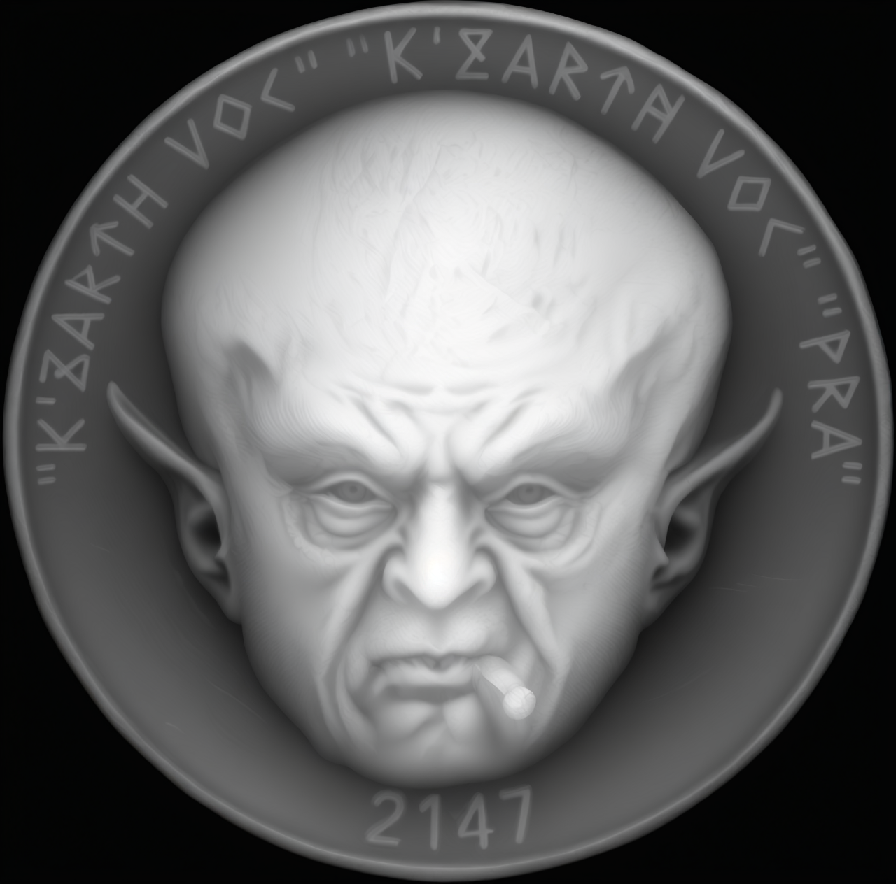 Alien Head 2147 Coin relief artwork