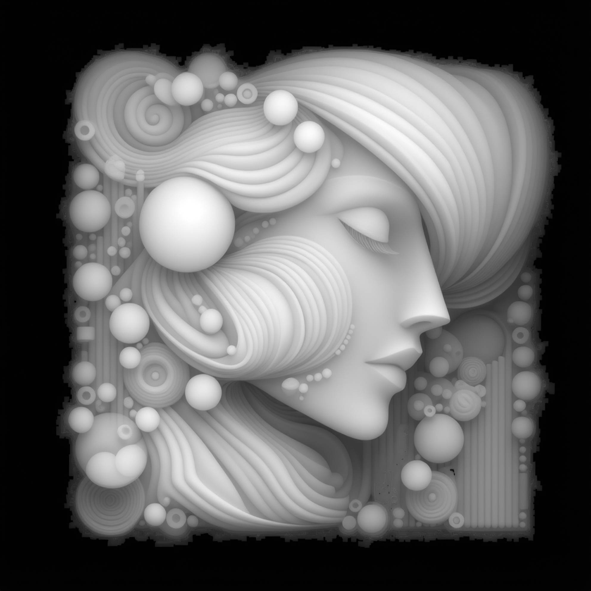 The Dreamer in Orbs — grayscale depth map for laser engraving