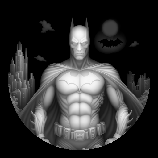 Caped Hero Skyline Depth Map — grayscale depth map for laser engraving