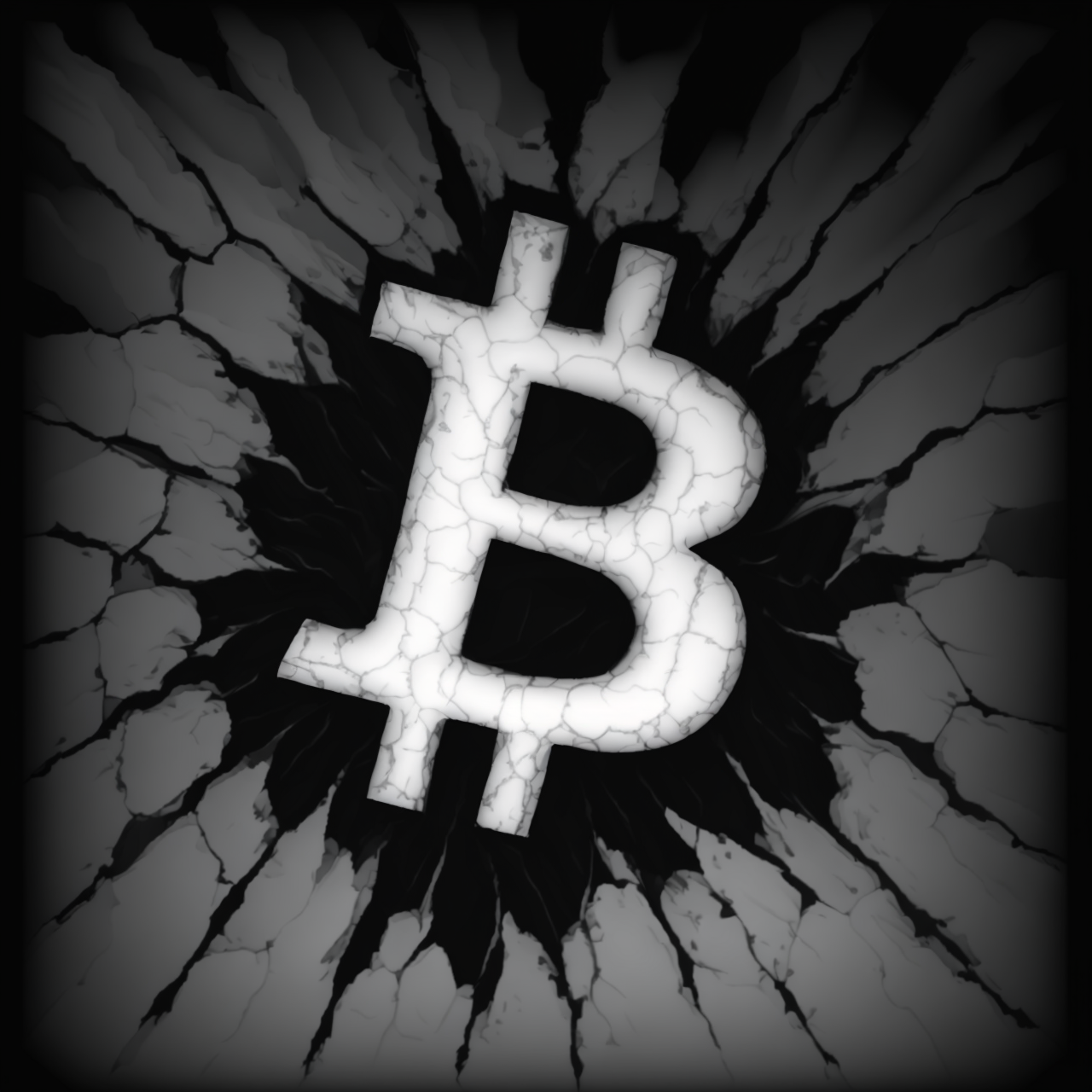 Cracked Bitcoin — grayscale depth map for laser engraving