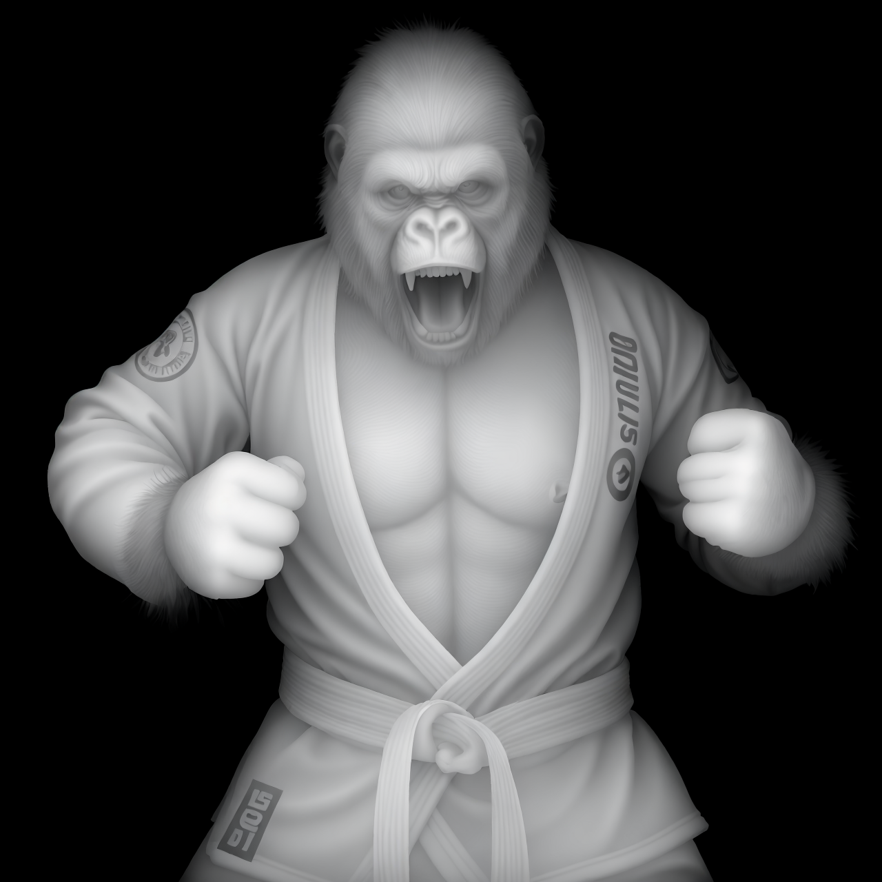 Jiu-Jitsu Gorilla Depth Map — grayscale depth map for laser engraving