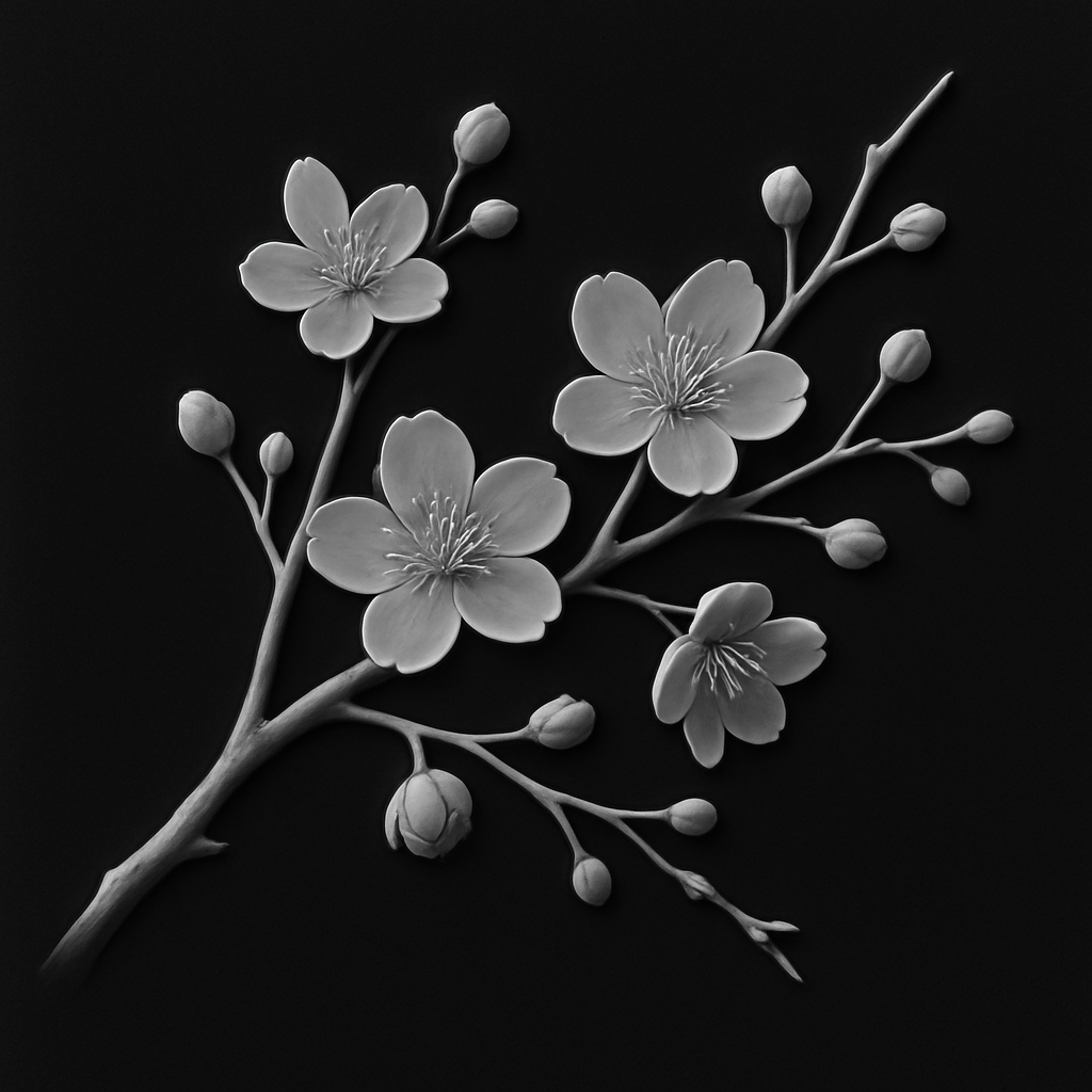 Cherry Blossom Branch — grayscale depth map for laser engraving