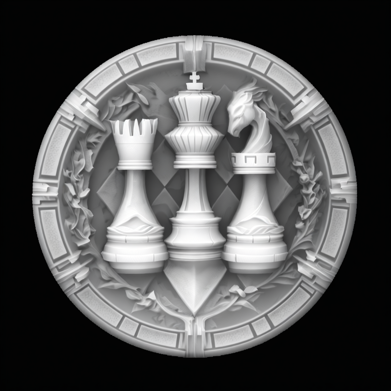 Chess Master Crest — grayscale depth map for laser engraving