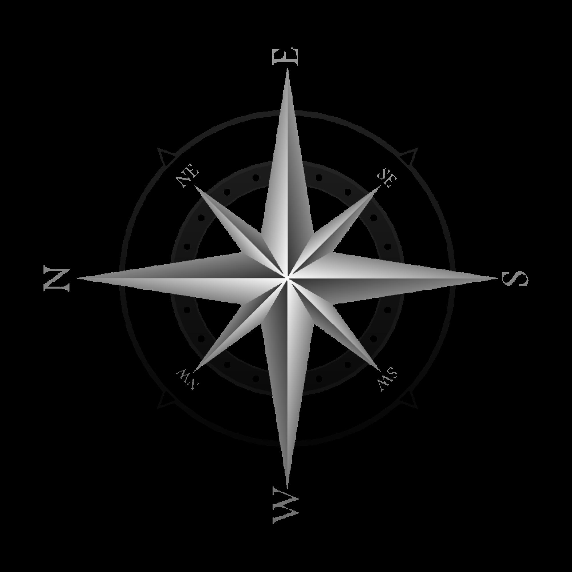 Compass Rose — grayscale depth map for laser engraving