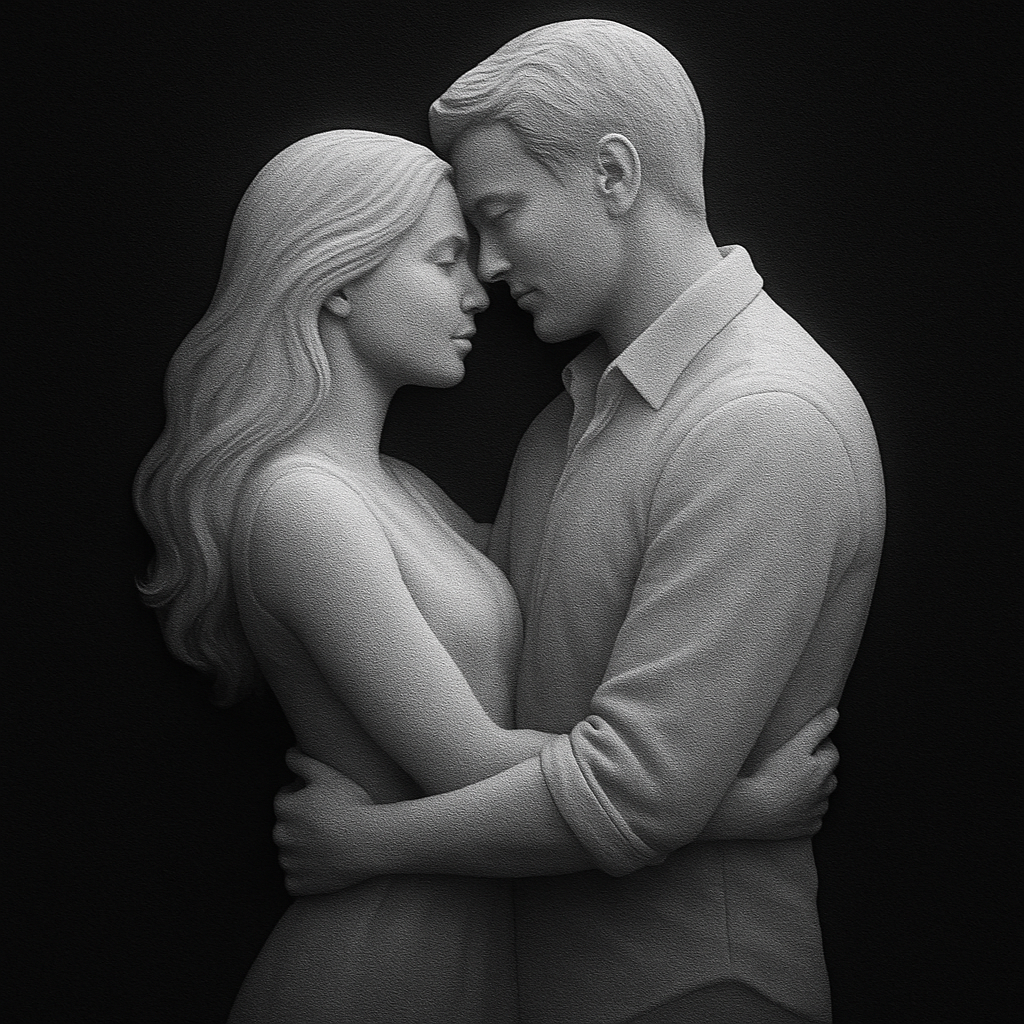 The Embrace — grayscale depth map for laser engraving