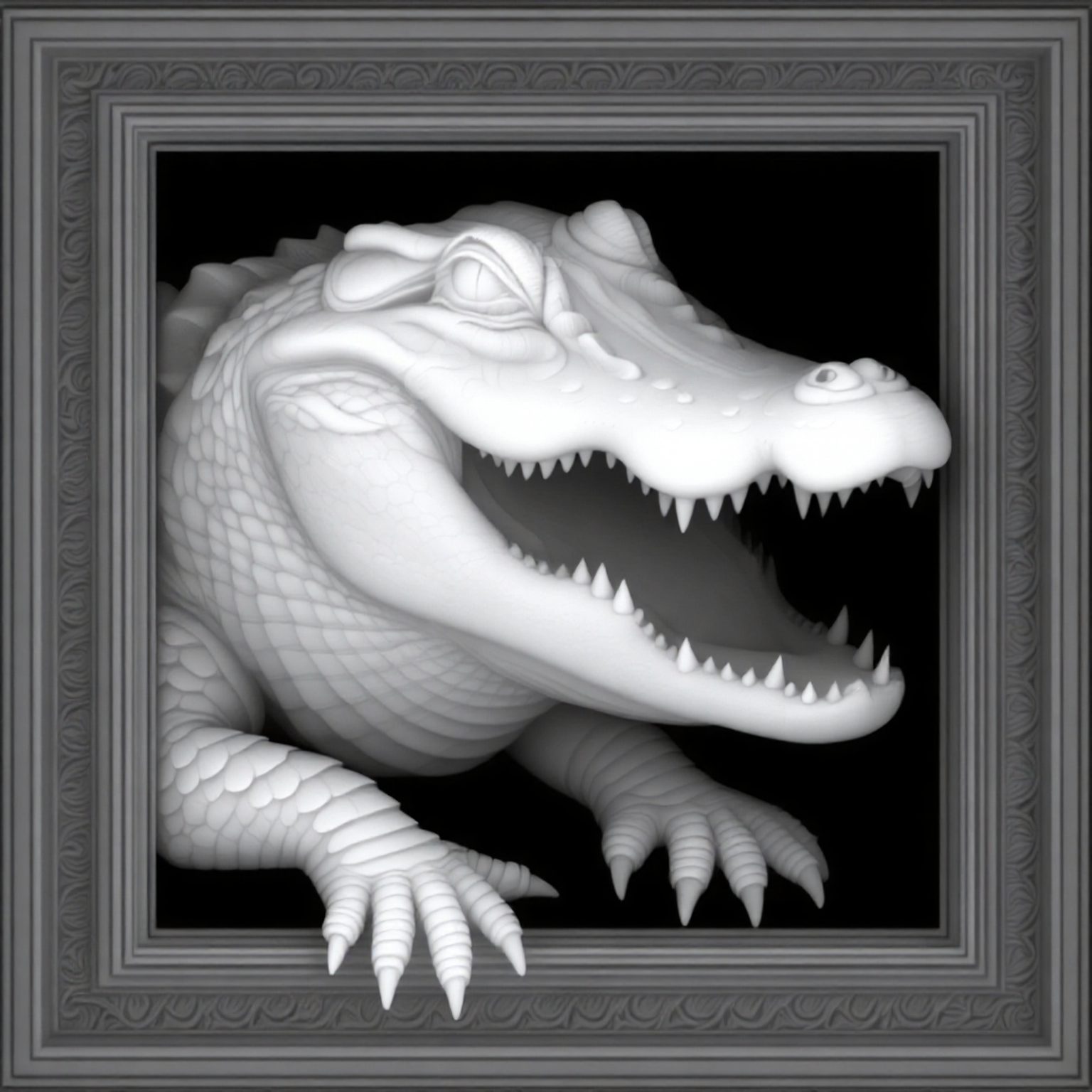 Crocodile Breakout — grayscale depth map for laser engraving