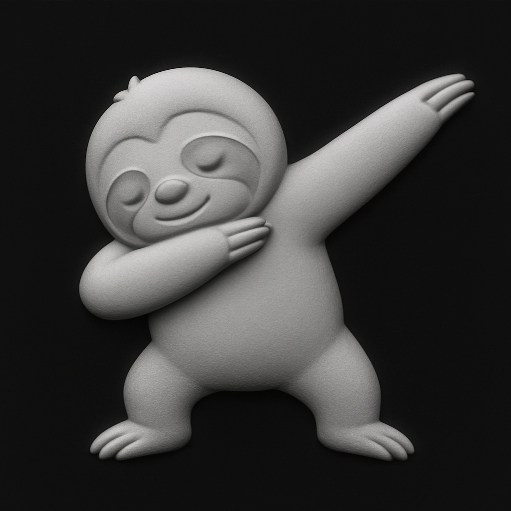 Dabbing Sloth — grayscale depth map for laser engraving