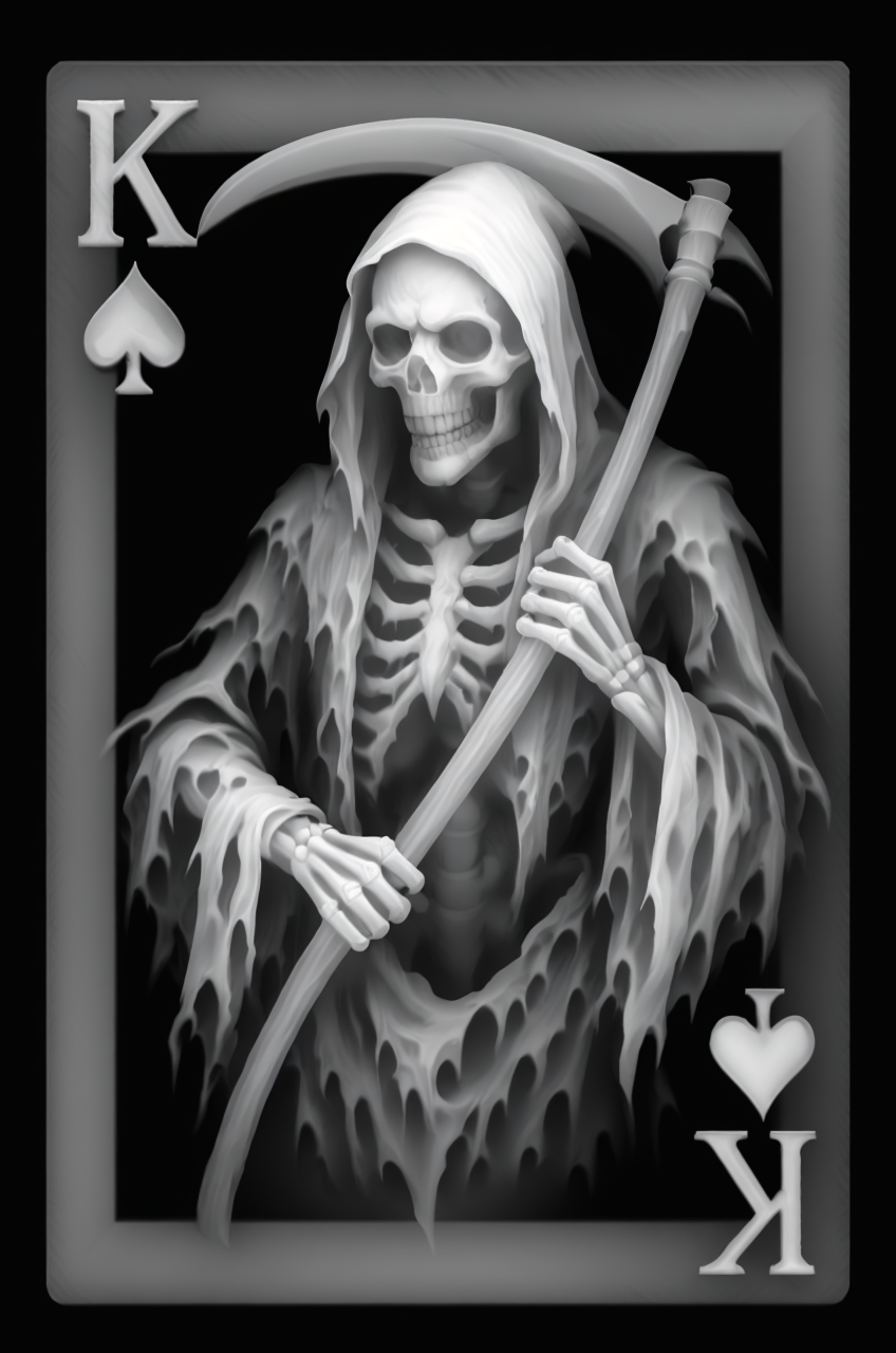 Grim Reaper King of Spades Depth Map — grayscale depth map for laser engraving