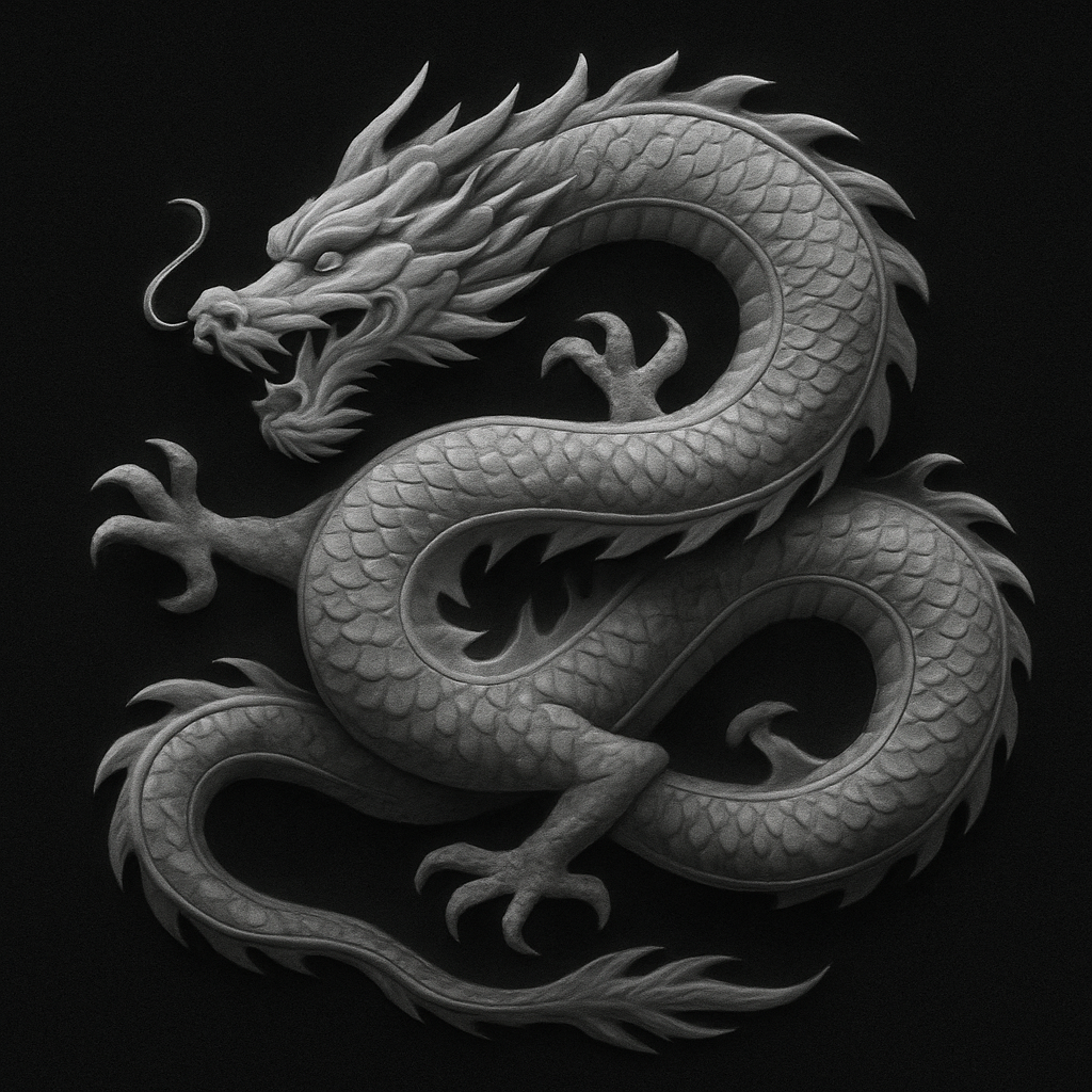 Coiled Dragon — grayscale depth map for laser engraving