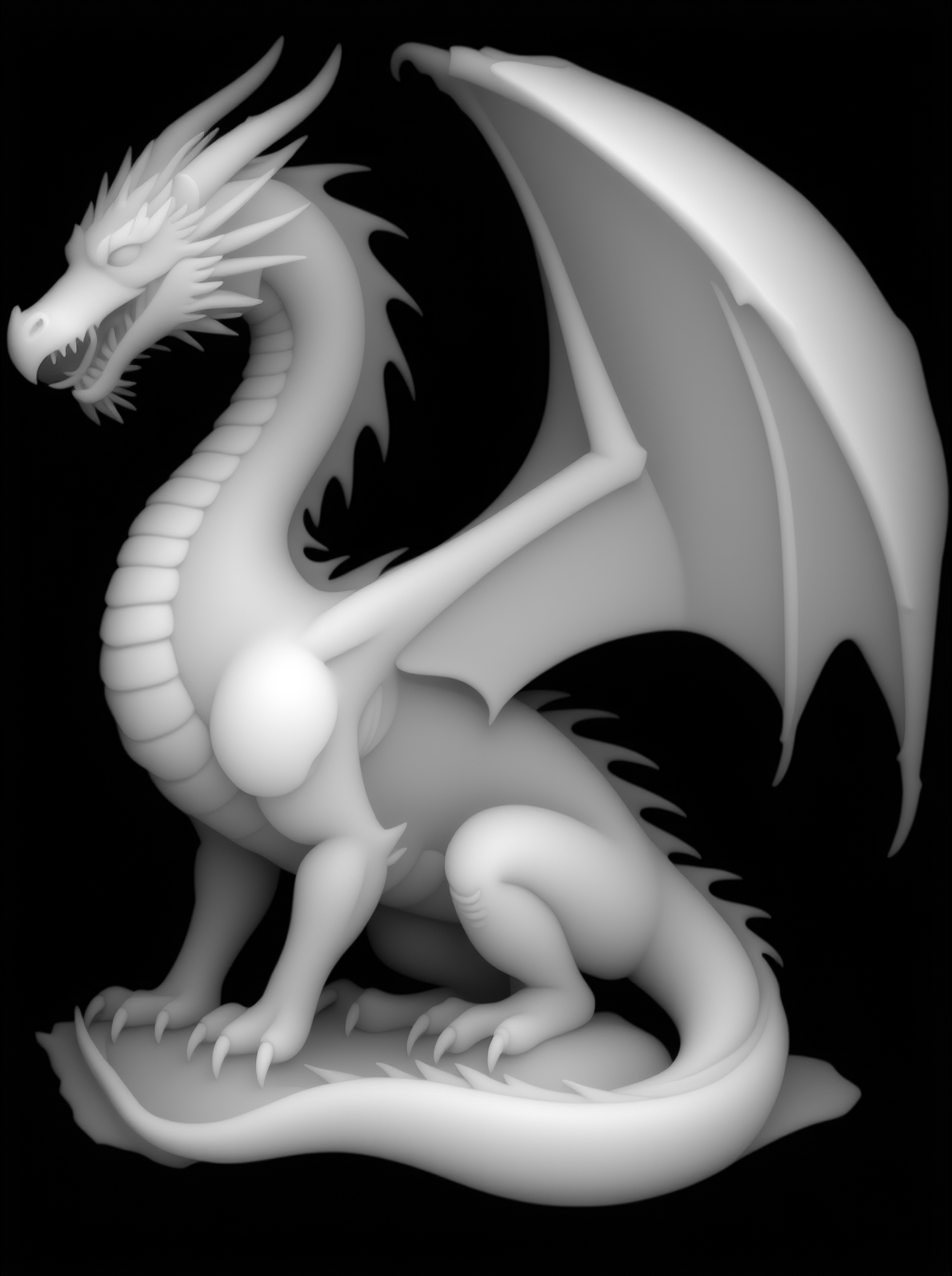 Perched Dragon Depth Map — grayscale depth map for laser engraving