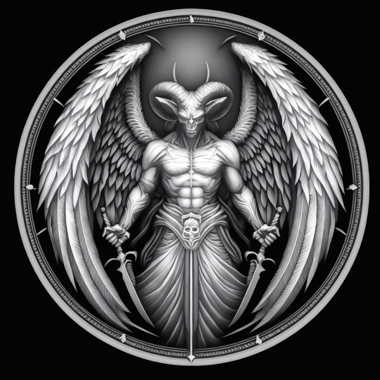 Fallen Angel Coin Depth Map — grayscale depth map for laser engraving