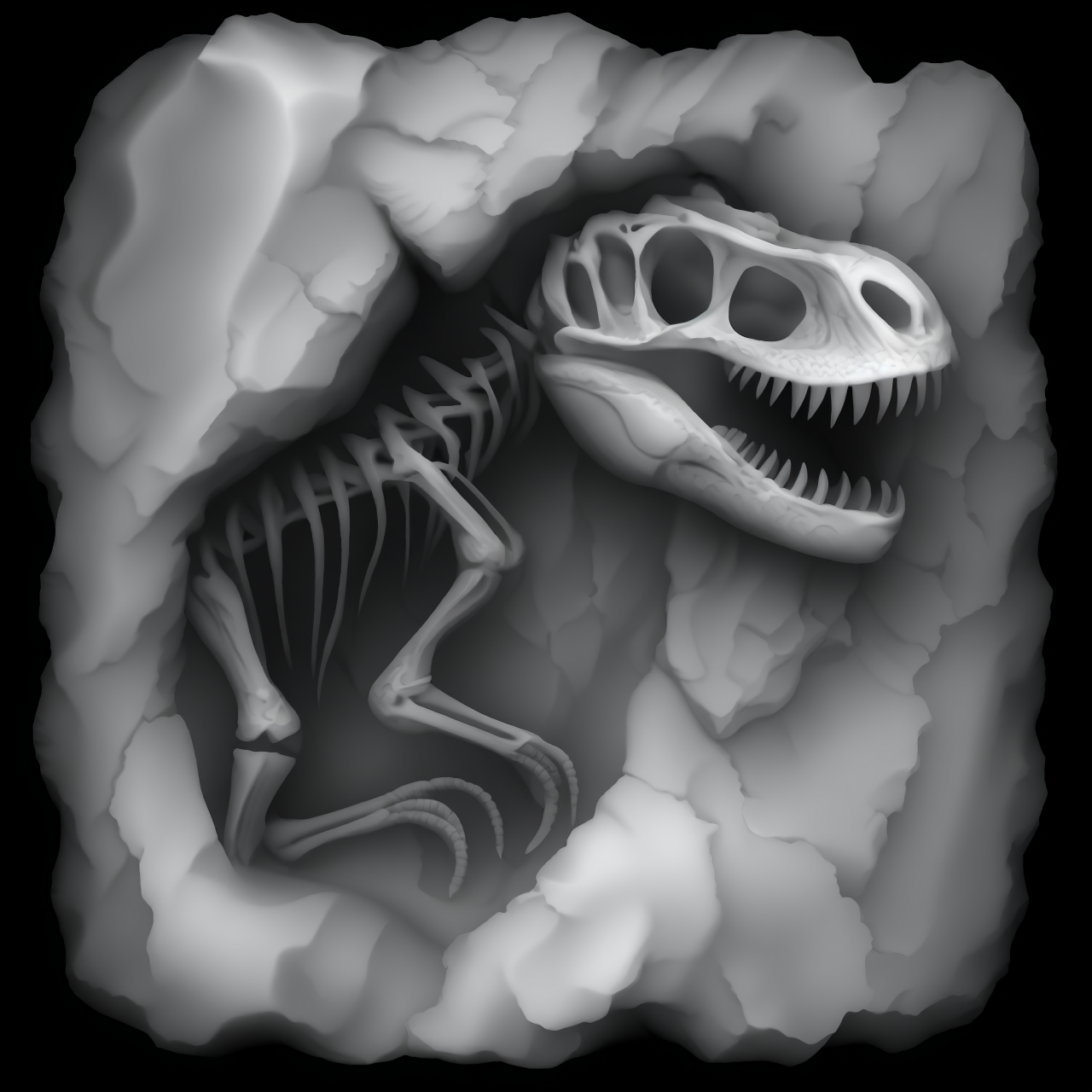 Dinosaur Fossil — grayscale depth map for laser engraving