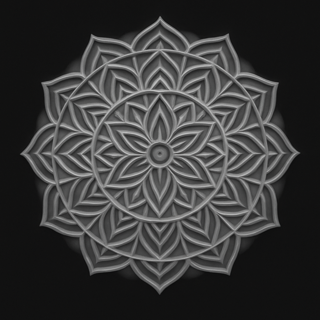 Geometric Mandala — grayscale depth map for laser engraving