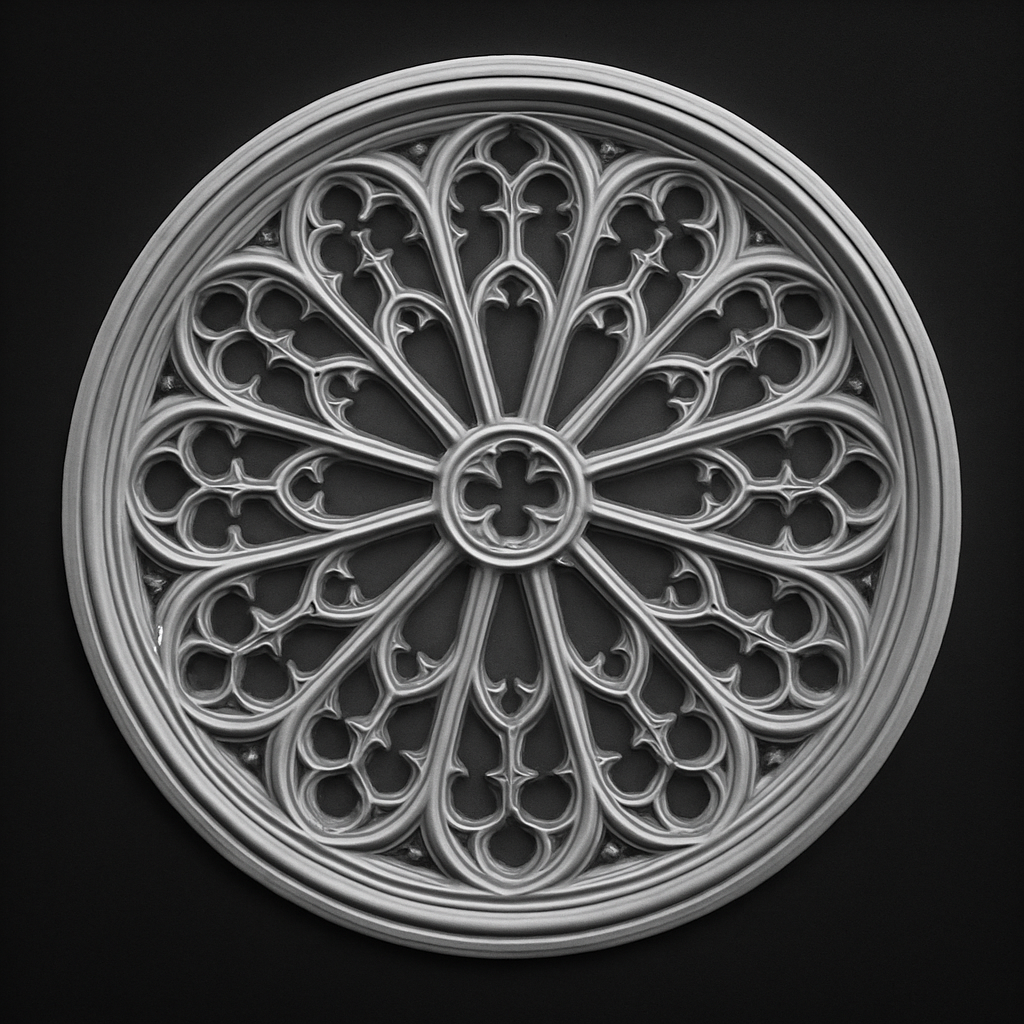 Cathedral Rose Window — grayscale depth map for laser engraving