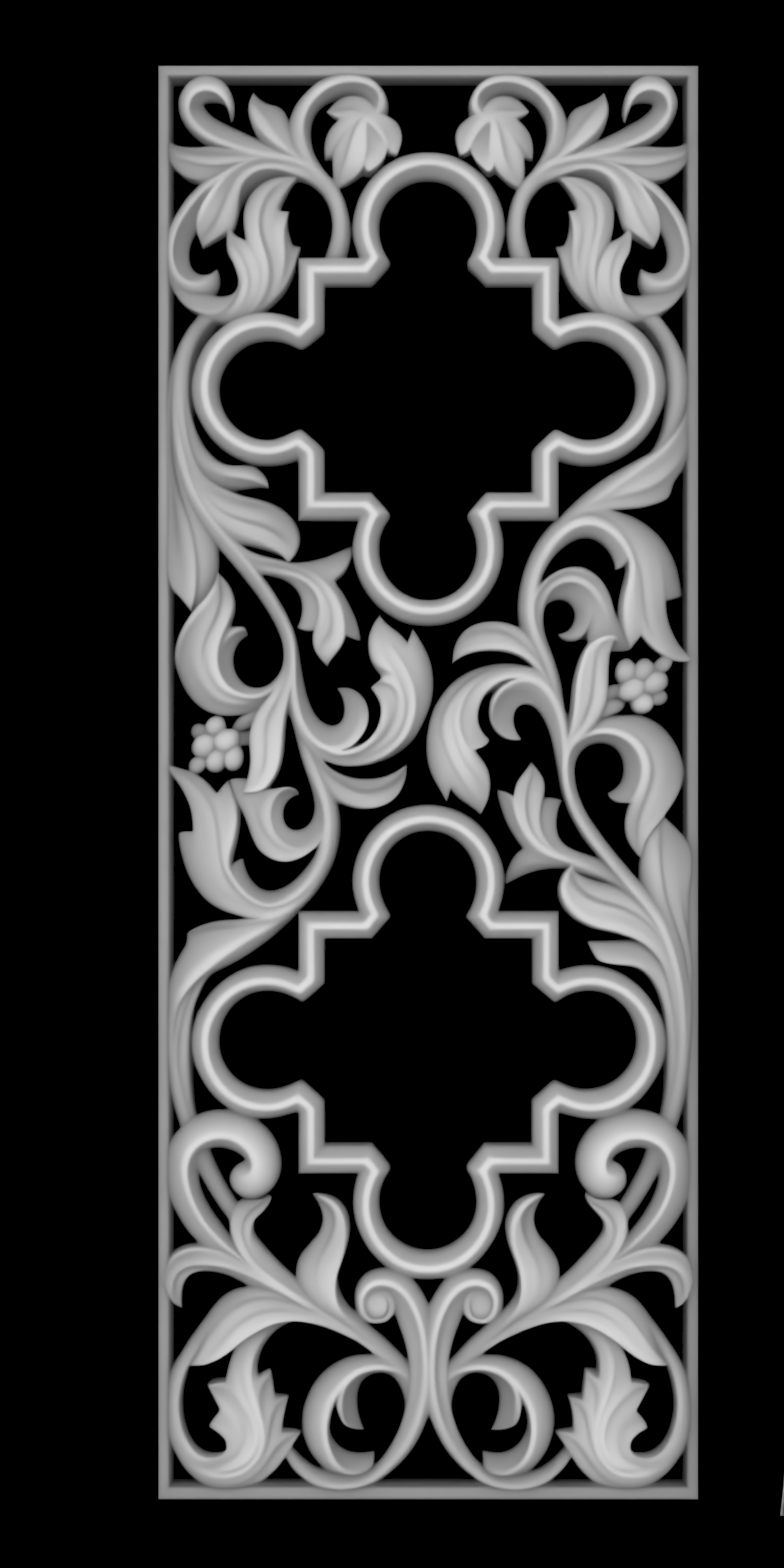 Gothic Scroll Panel — grayscale depth map for laser engraving