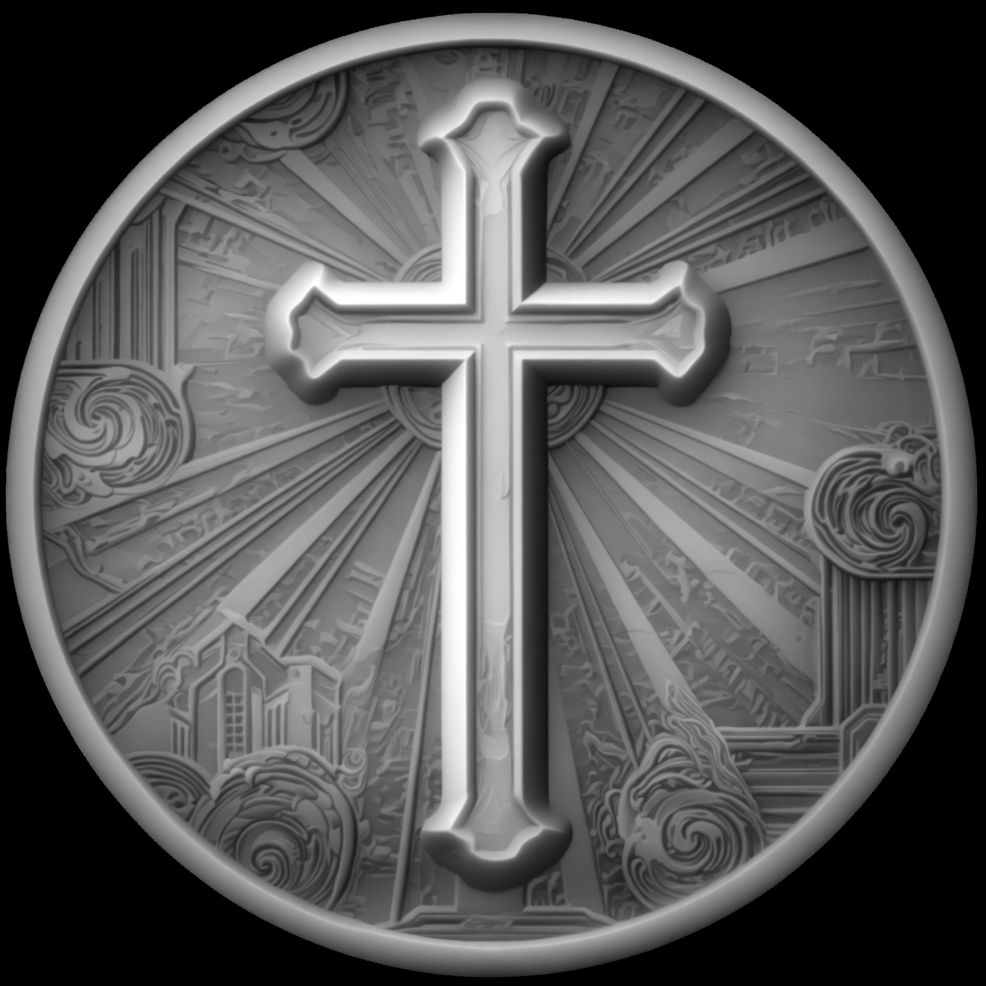 Radiant Cross — grayscale depth map for laser engraving