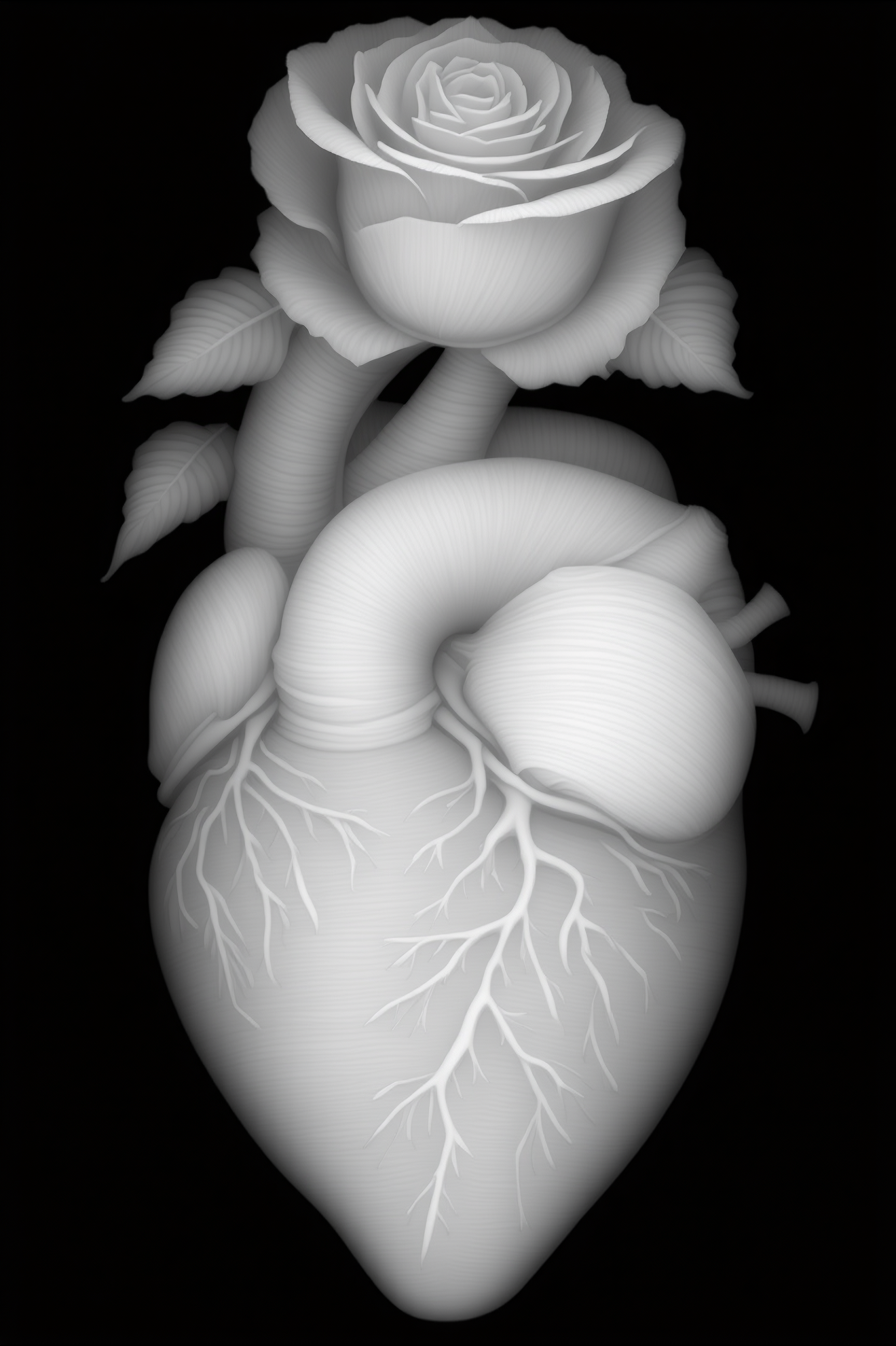 Heart & Rose — grayscale depth map for laser engraving