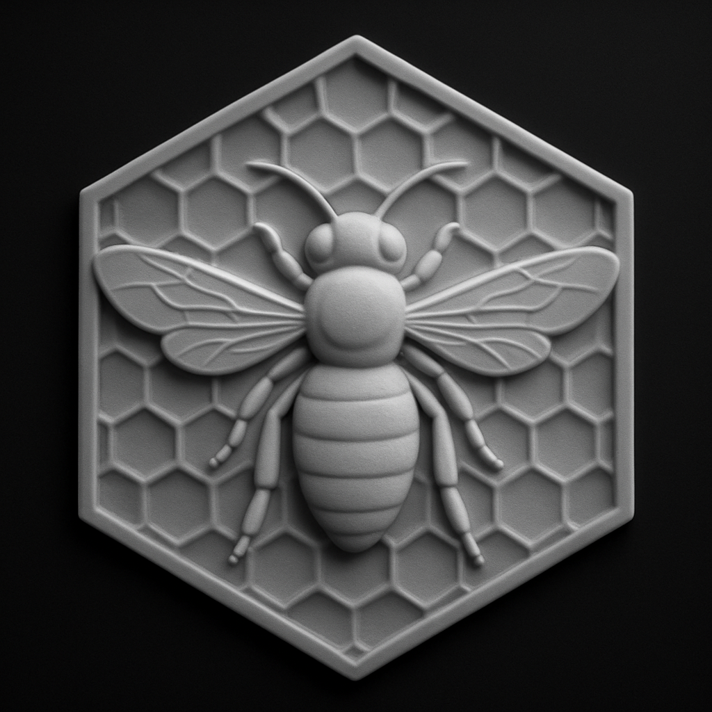 Honeycomb & Bee — grayscale depth map for laser engraving