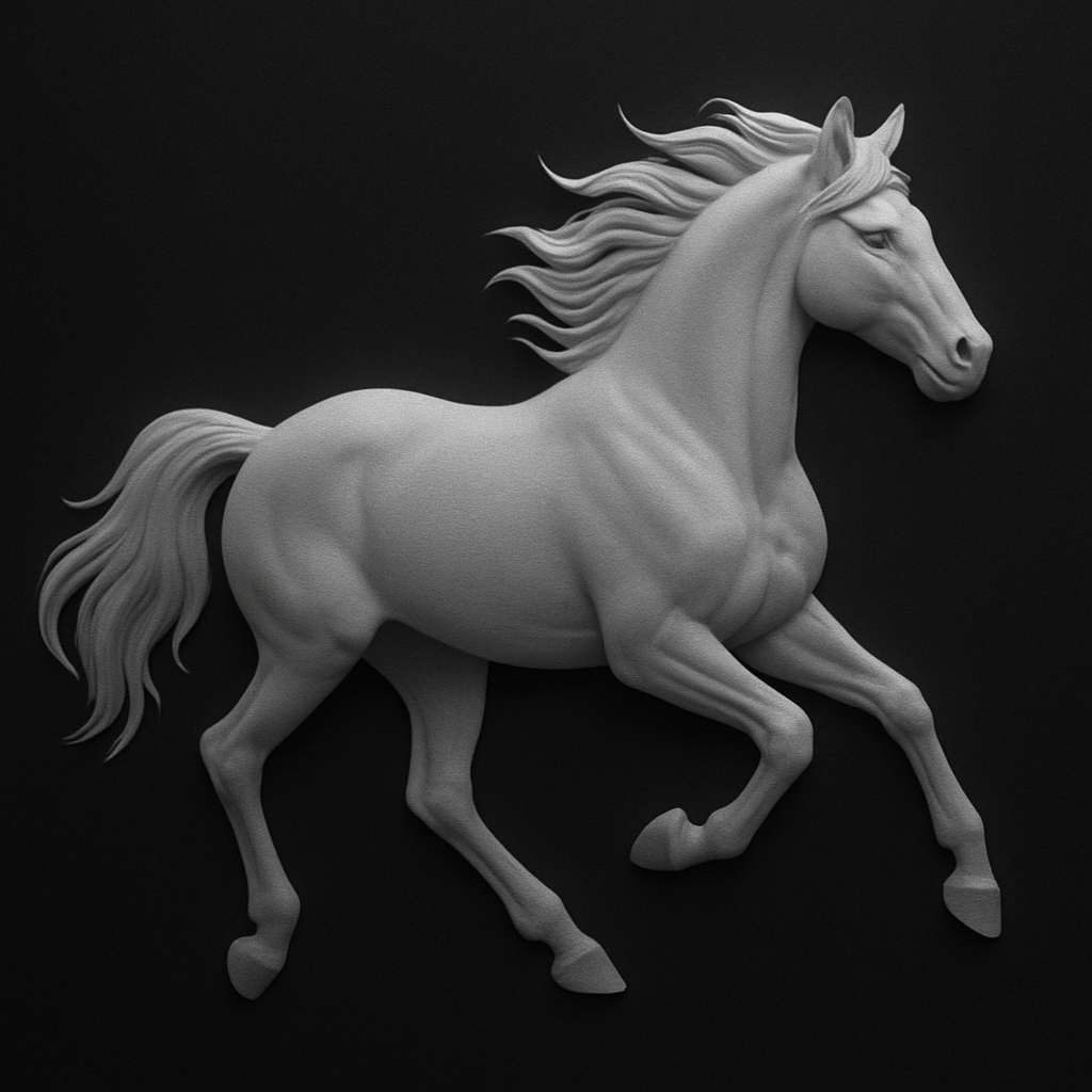 Galloping Horse — grayscale depth map for laser engraving