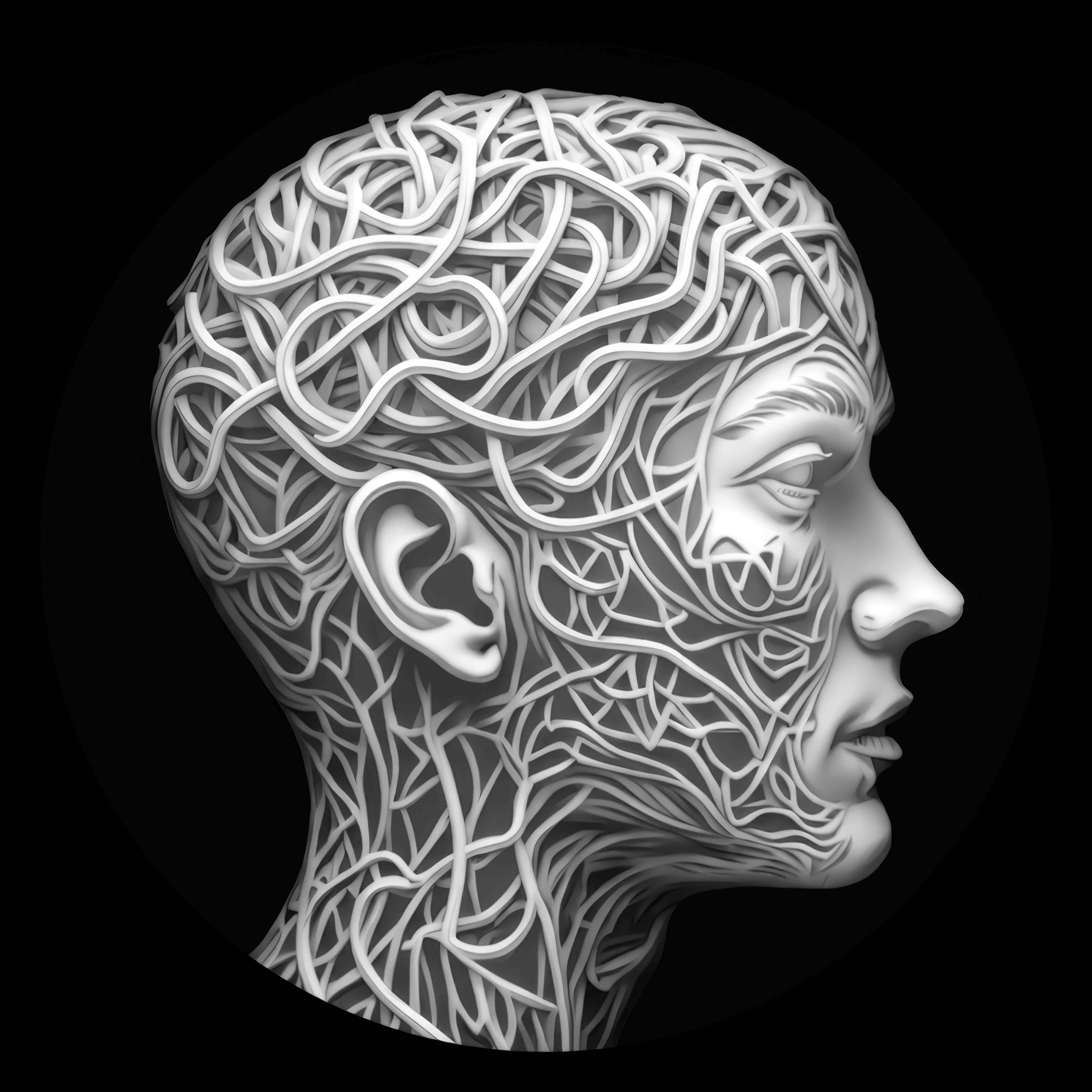 Tangled Mind — grayscale depth map for laser engraving