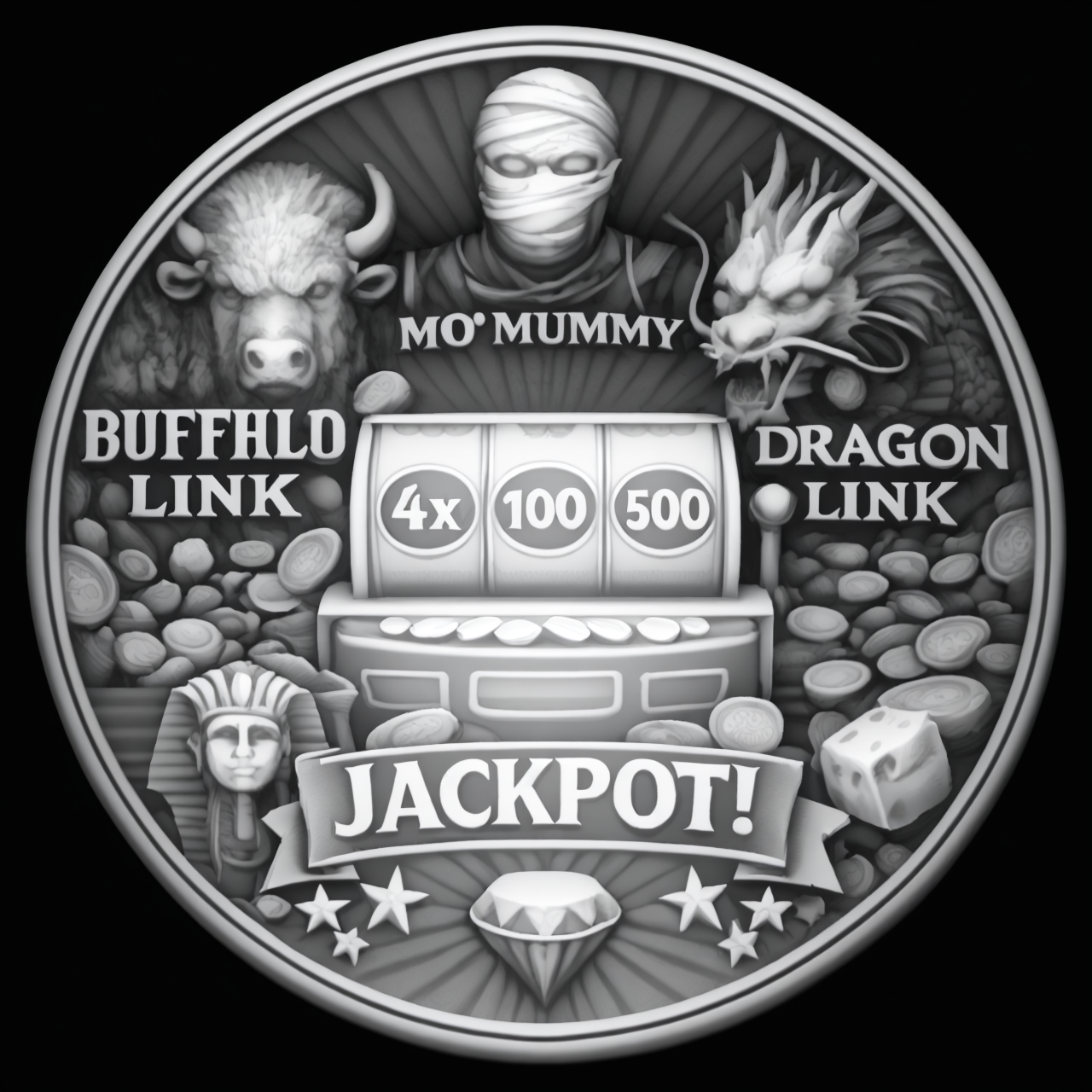 Jackpot Coin — grayscale depth map for laser engraving