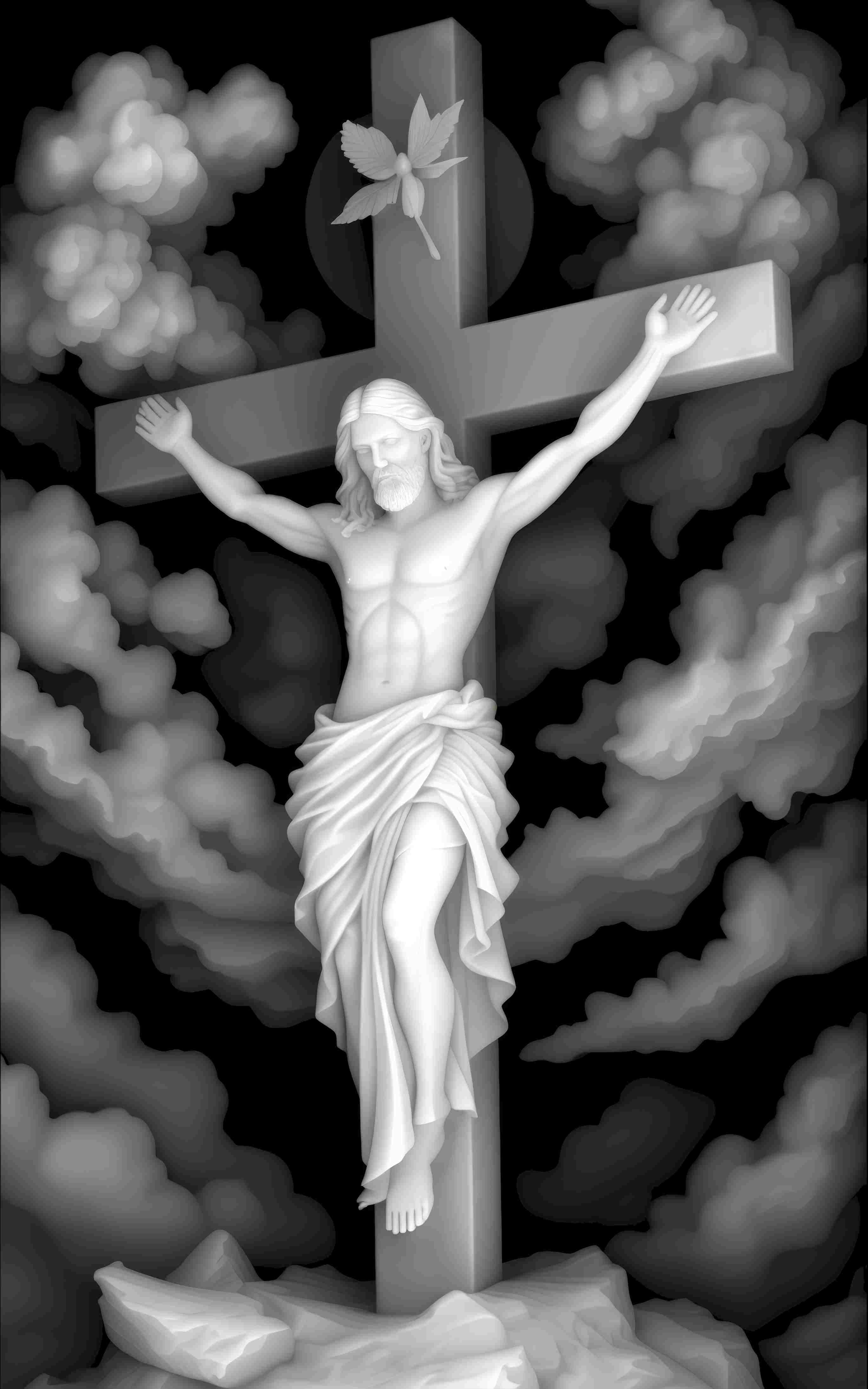 Calvary with Dove — grayscale depth map for laser engraving
