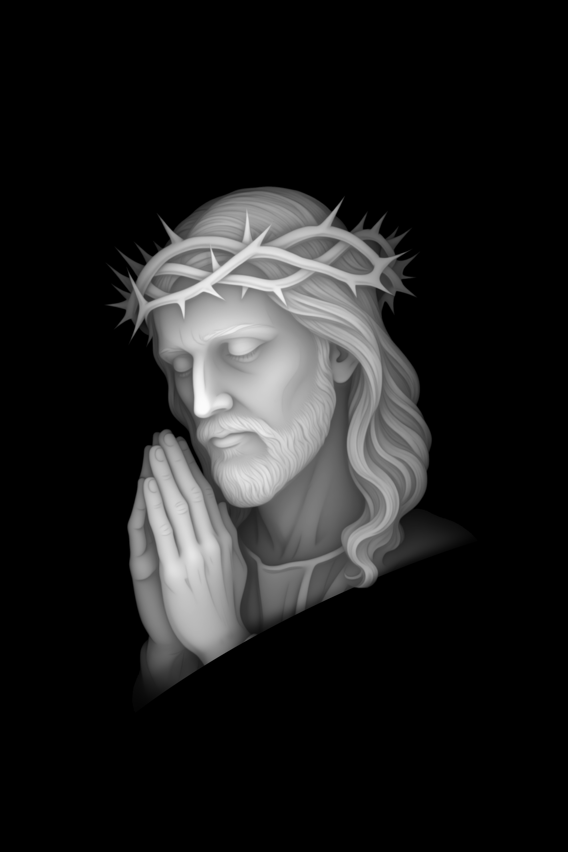 Christ in Prayer — grayscale depth map for laser engraving