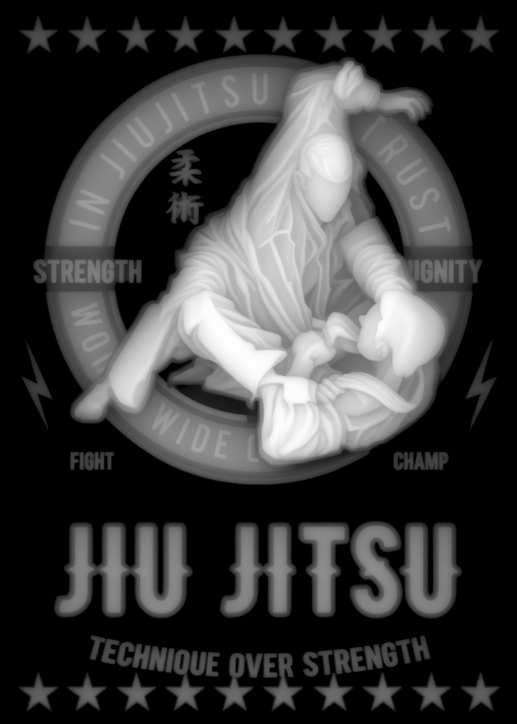 Jiu-Jitsu — Technique Over Strength Depth Map — grayscale depth map for laser engraving