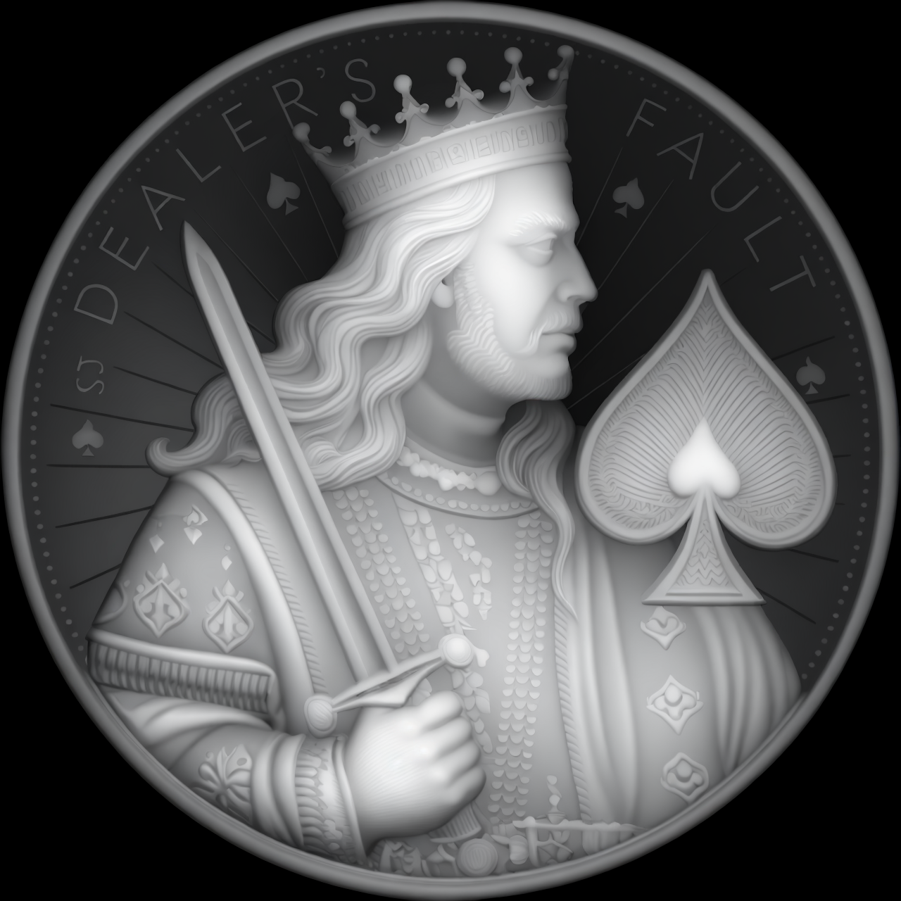 King of Spades — Dealer's Fault — grayscale depth map for laser engraving