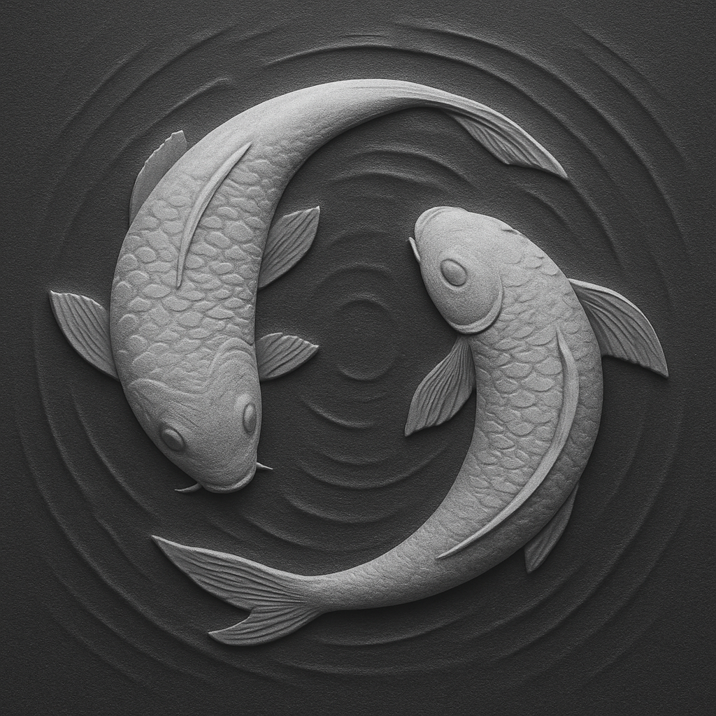 Koi Fish Pair Depth Map — grayscale depth map for laser engraving