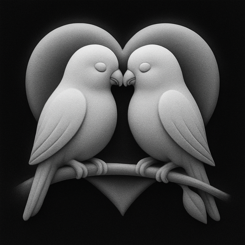 Lovebirds — grayscale depth map for laser engraving
