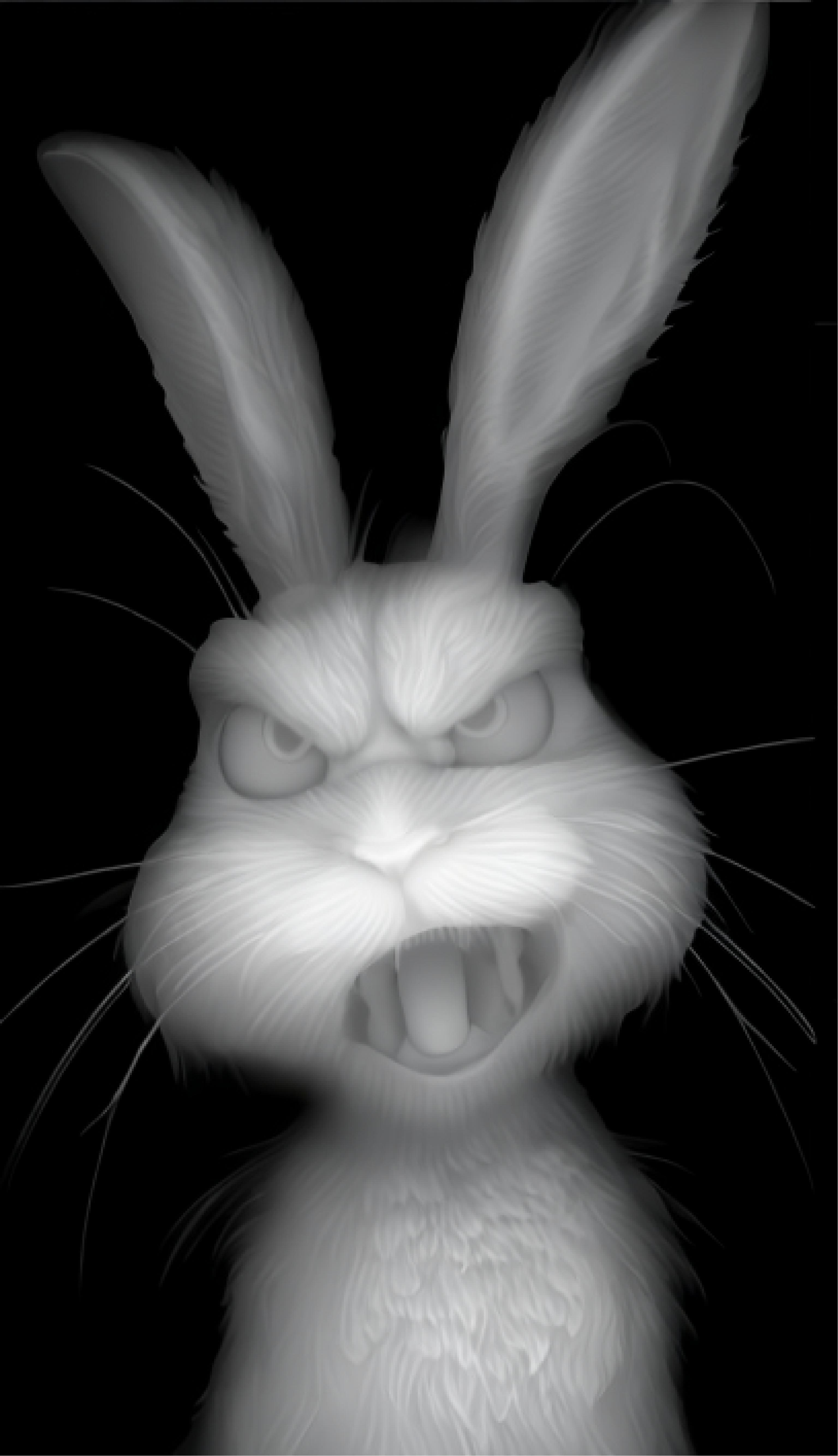 Angry Rabbit — grayscale depth map for laser engraving