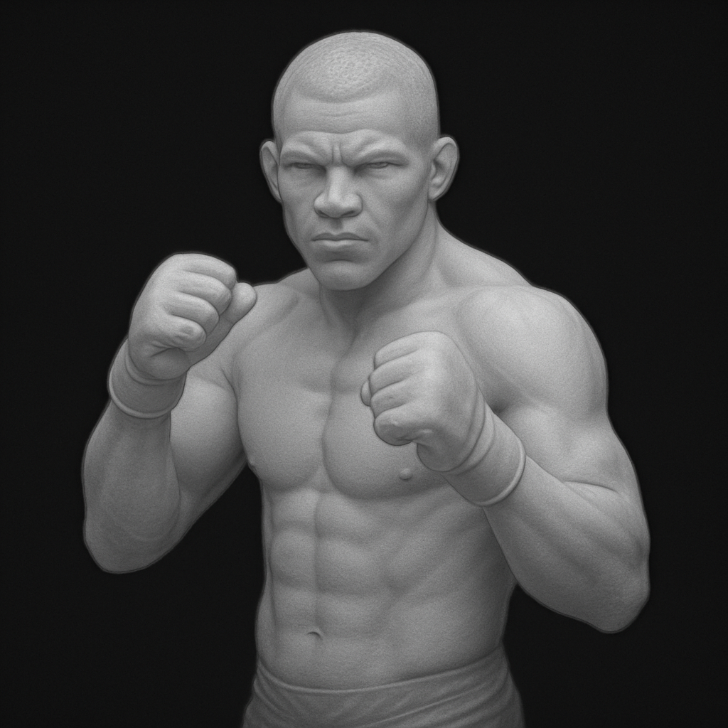 MMA Fighter — grayscale depth map for laser engraving