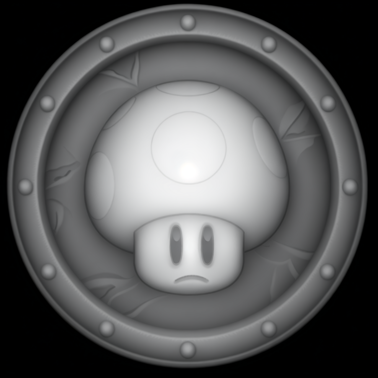 Mushroom Coin — grayscale depth map for laser engraving