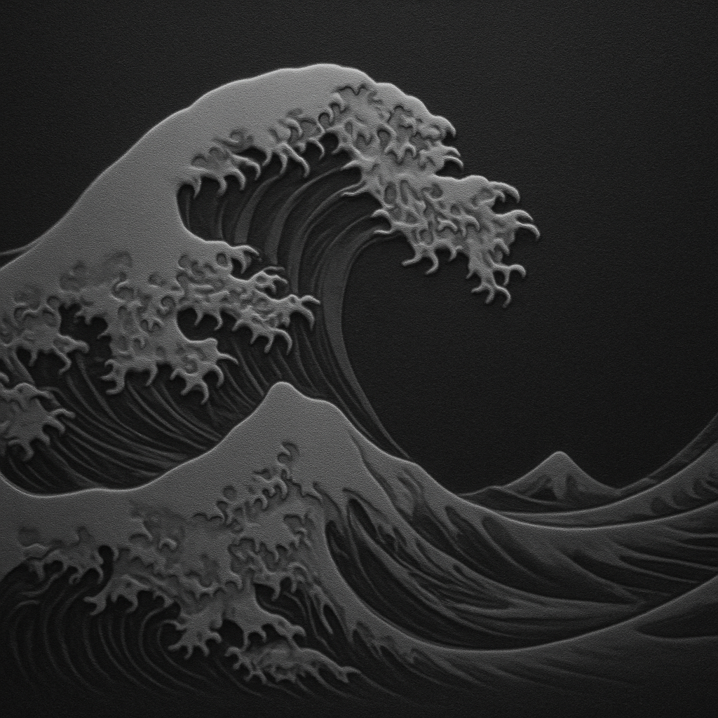 The Great Wave — grayscale depth map for laser engraving