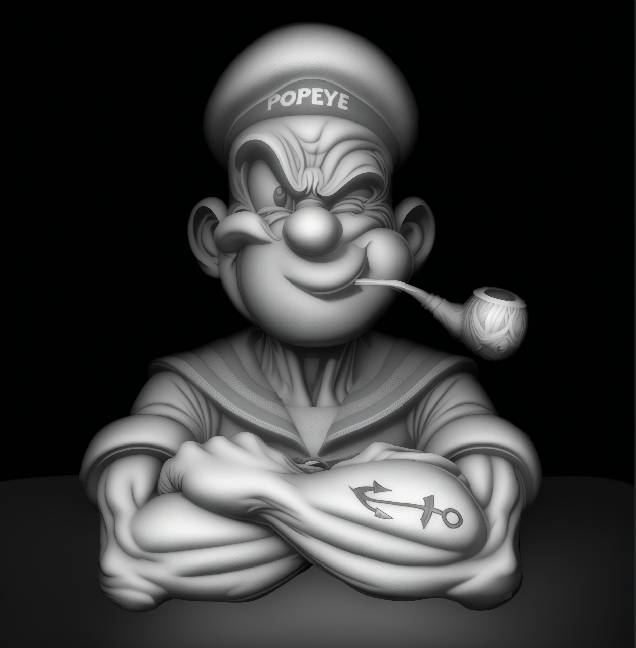 Spinach Sailor — grayscale depth map for laser engraving