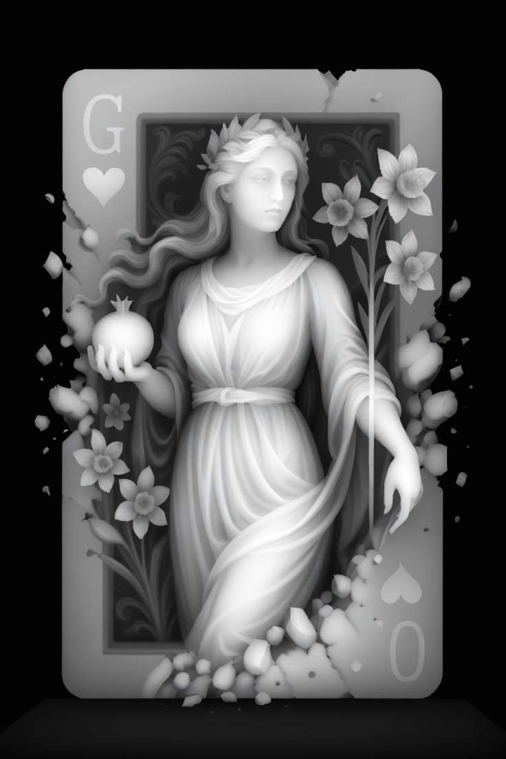 Persephone — Queen of Hearts — grayscale depth map for laser engraving