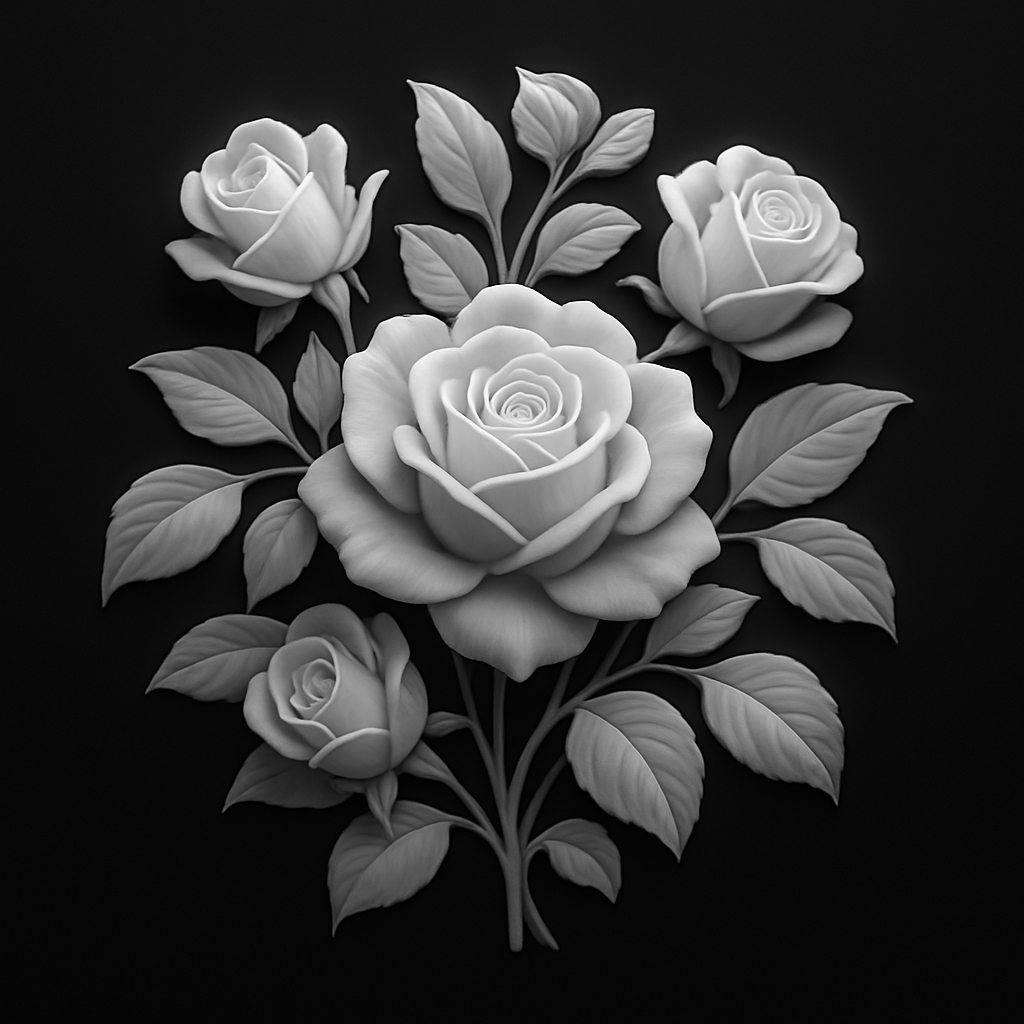 Rose Bouquet — grayscale depth map for laser engraving