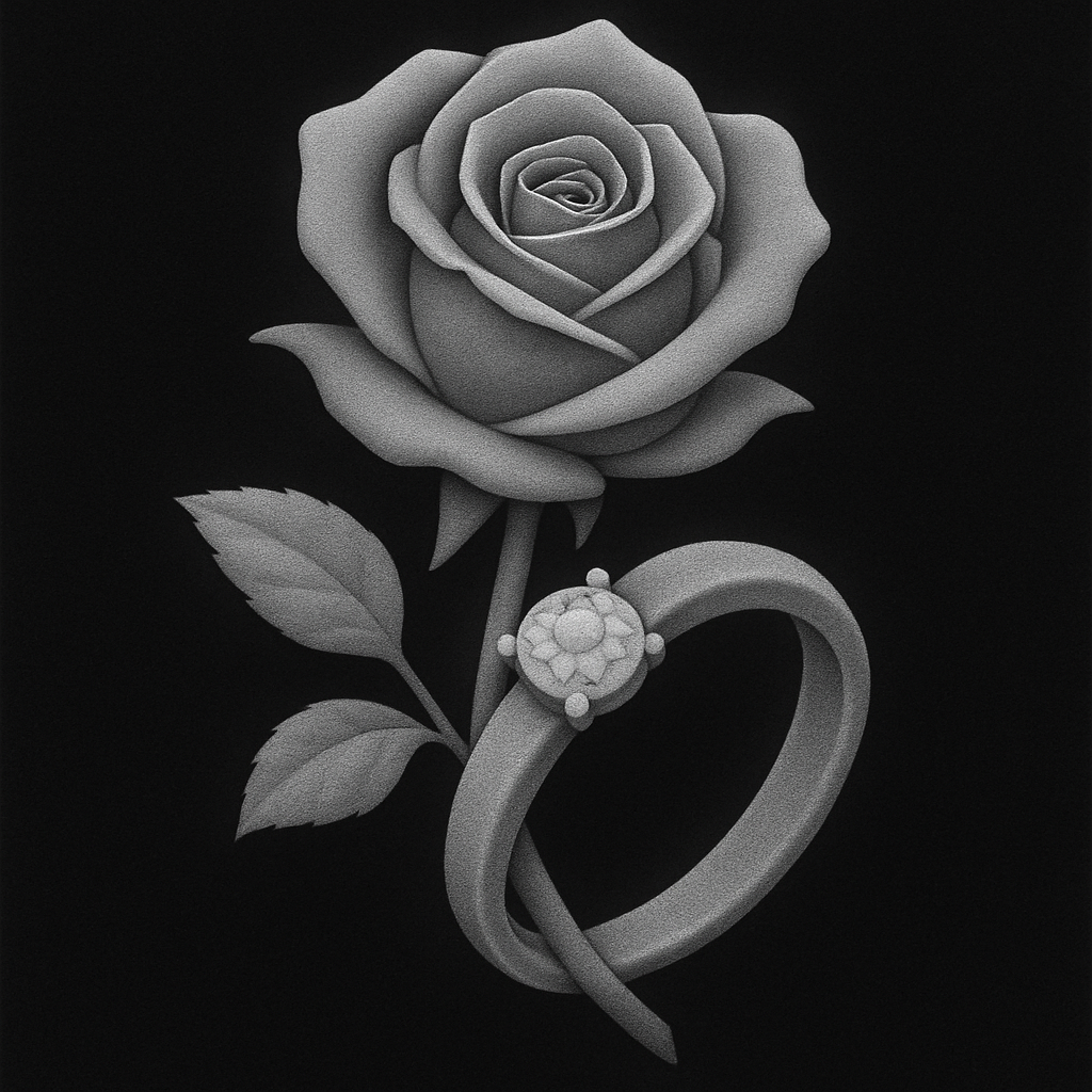 Rose & Ring — grayscale depth map for laser engraving