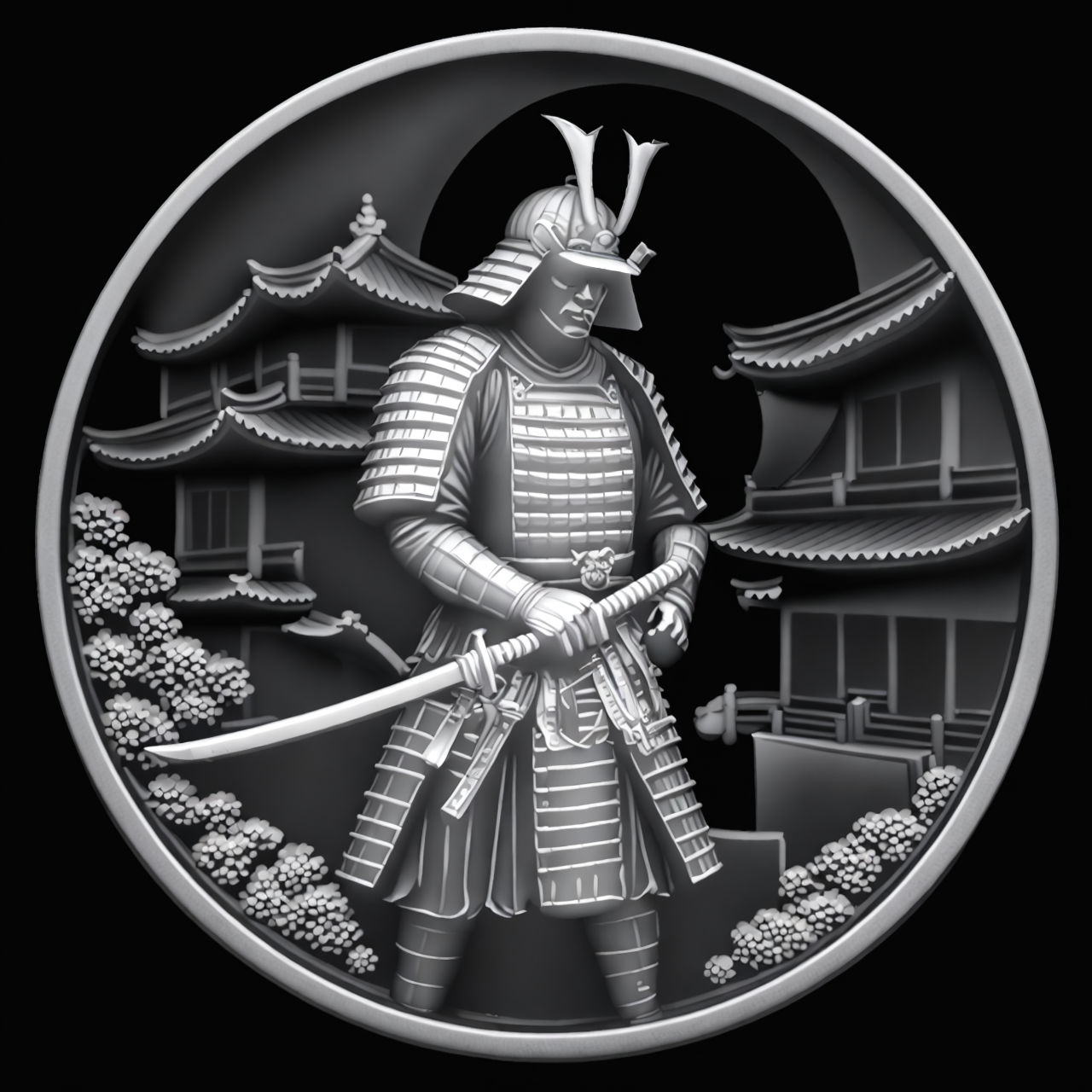 Samurai Warrior — grayscale depth map for laser engraving