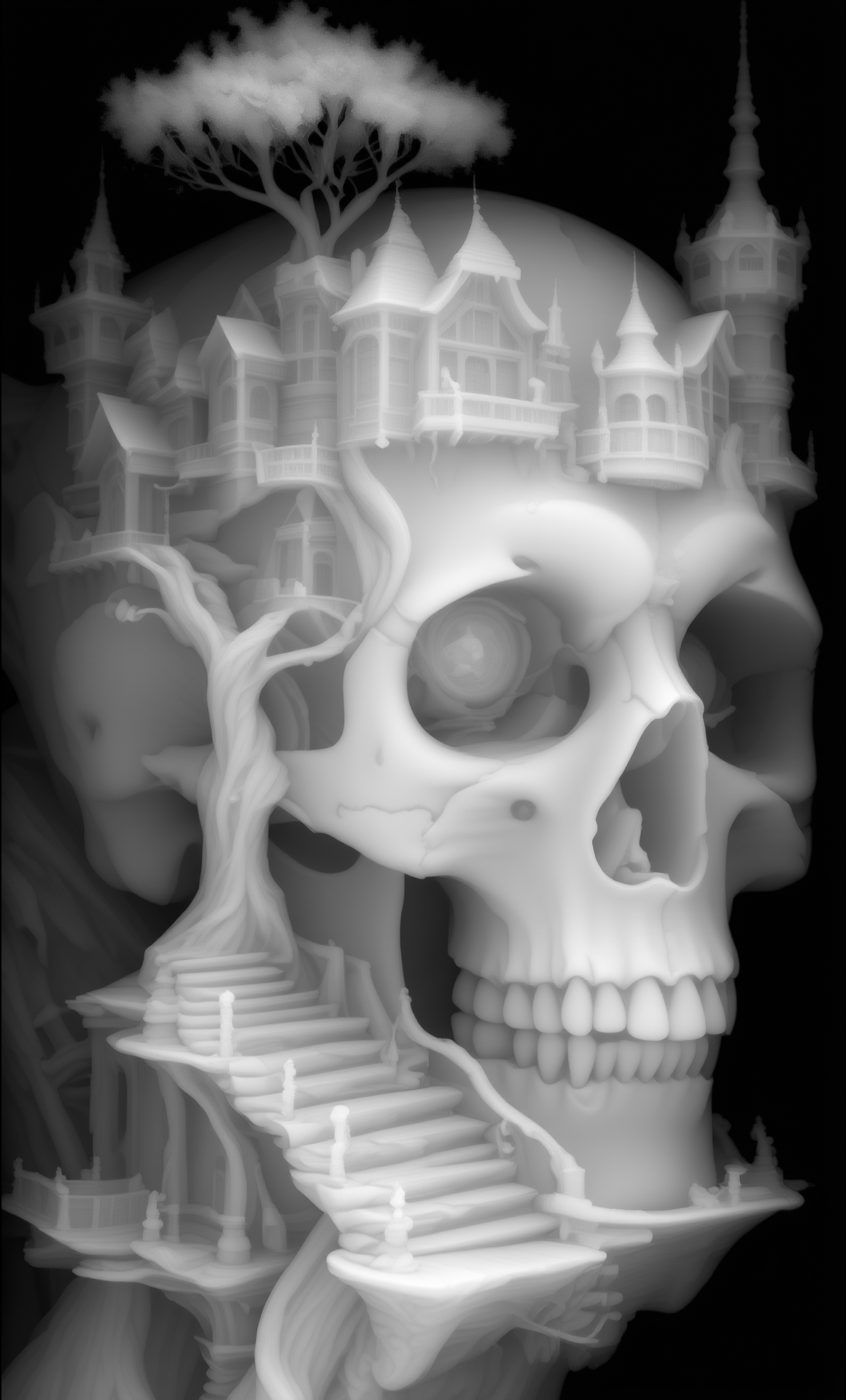 Skull Staircase — grayscale depth map for laser engraving