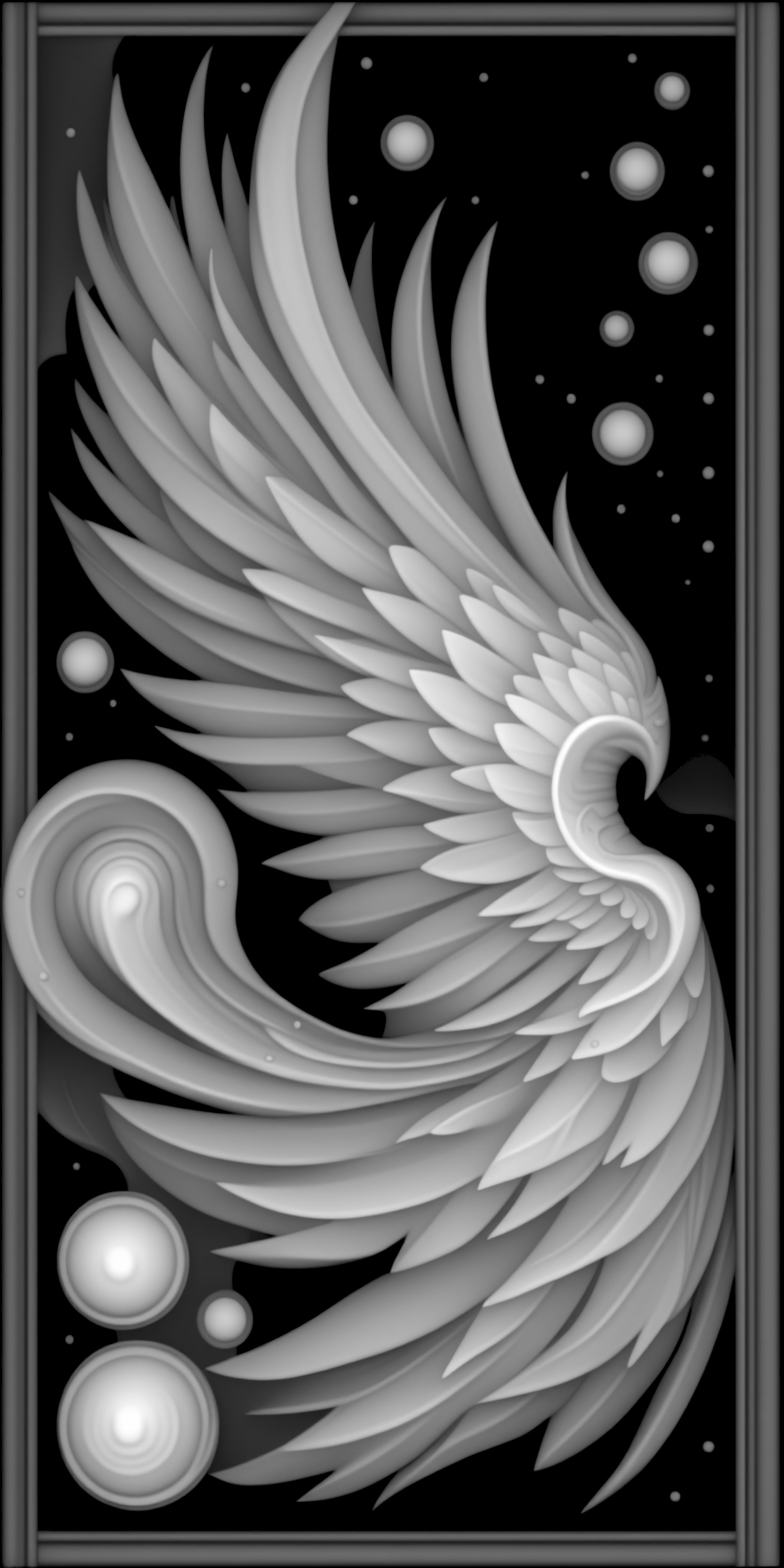 Celestial Angel Wing Depth Map — grayscale depth map for laser engraving