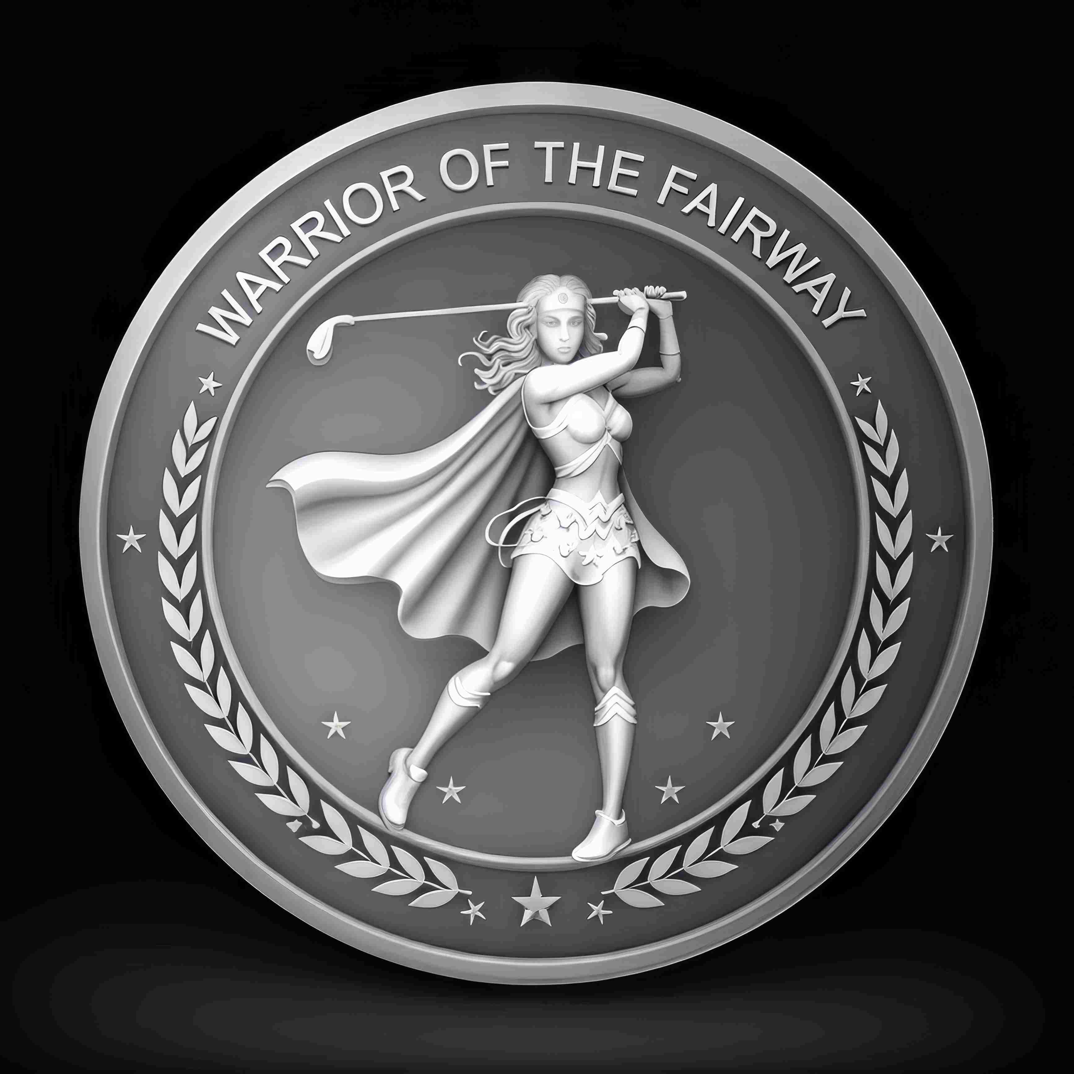 Warrior of the Fairway Depth Map — grayscale depth map for laser engraving