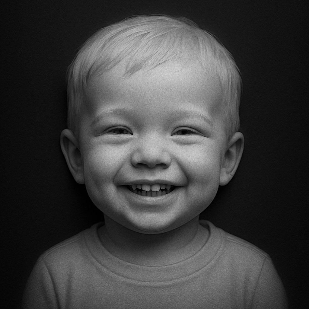 Child's Smile — grayscale depth map for laser engraving