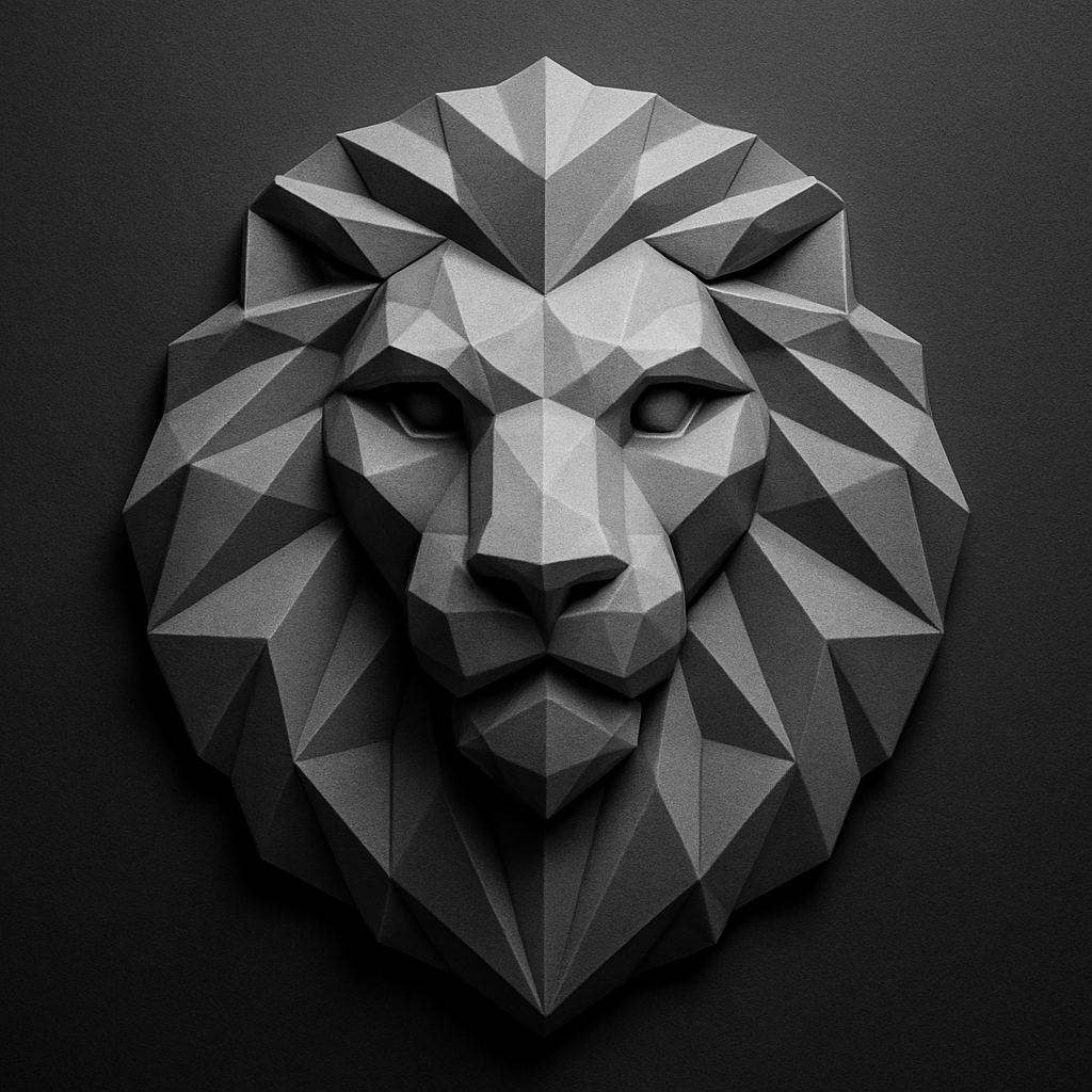 Geometric Lion — grayscale depth map for laser engraving