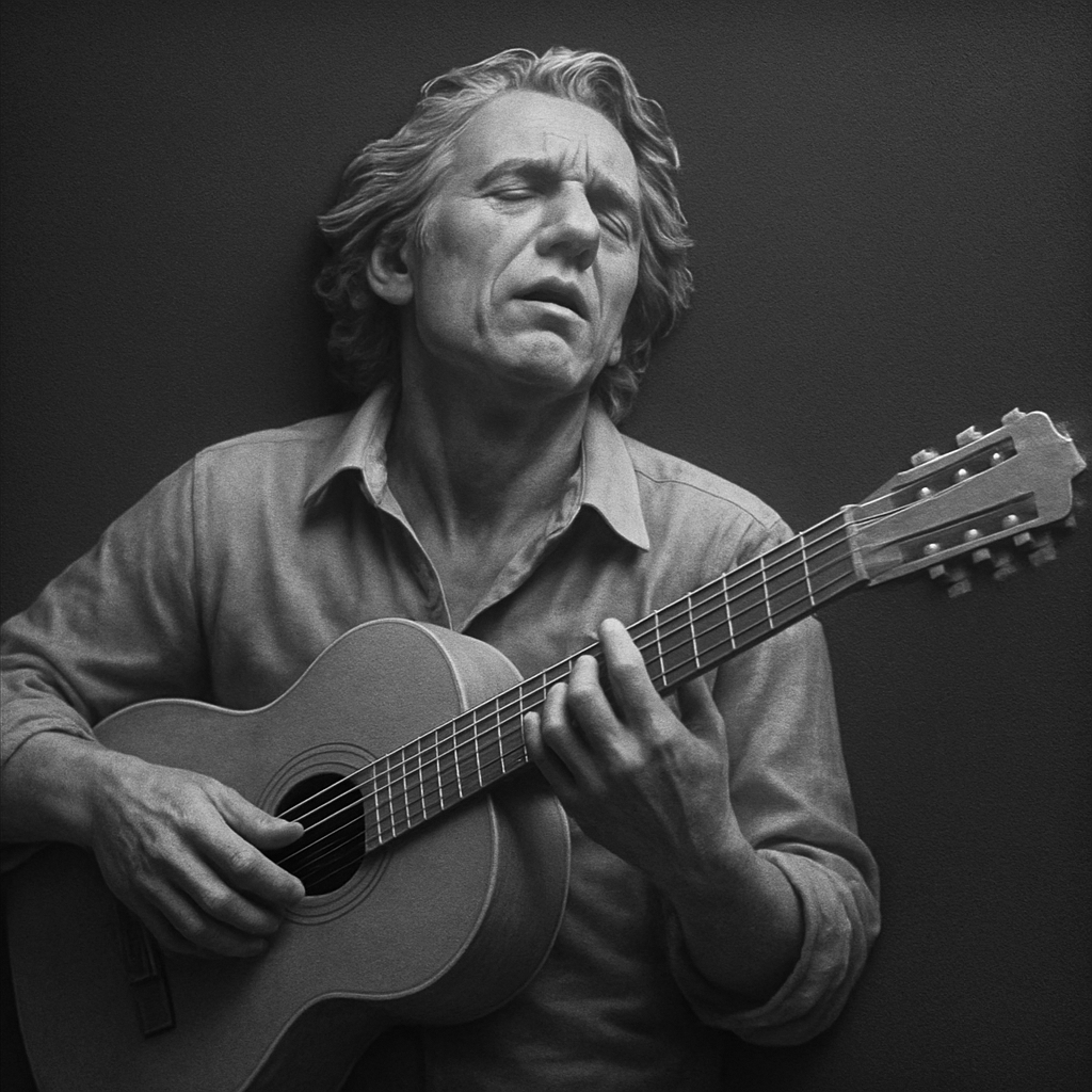 The Guitarist — grayscale depth map for laser engraving