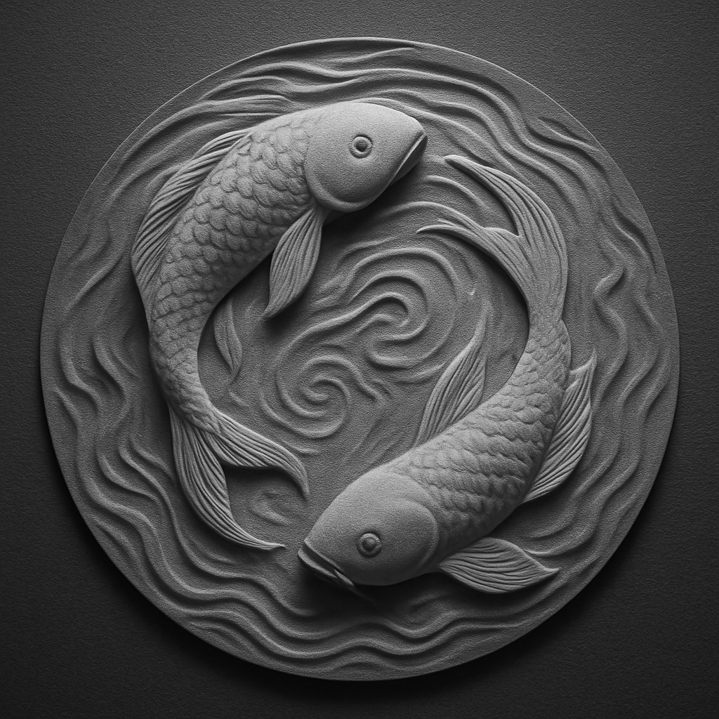 Koi Harmony — grayscale depth map for laser engraving