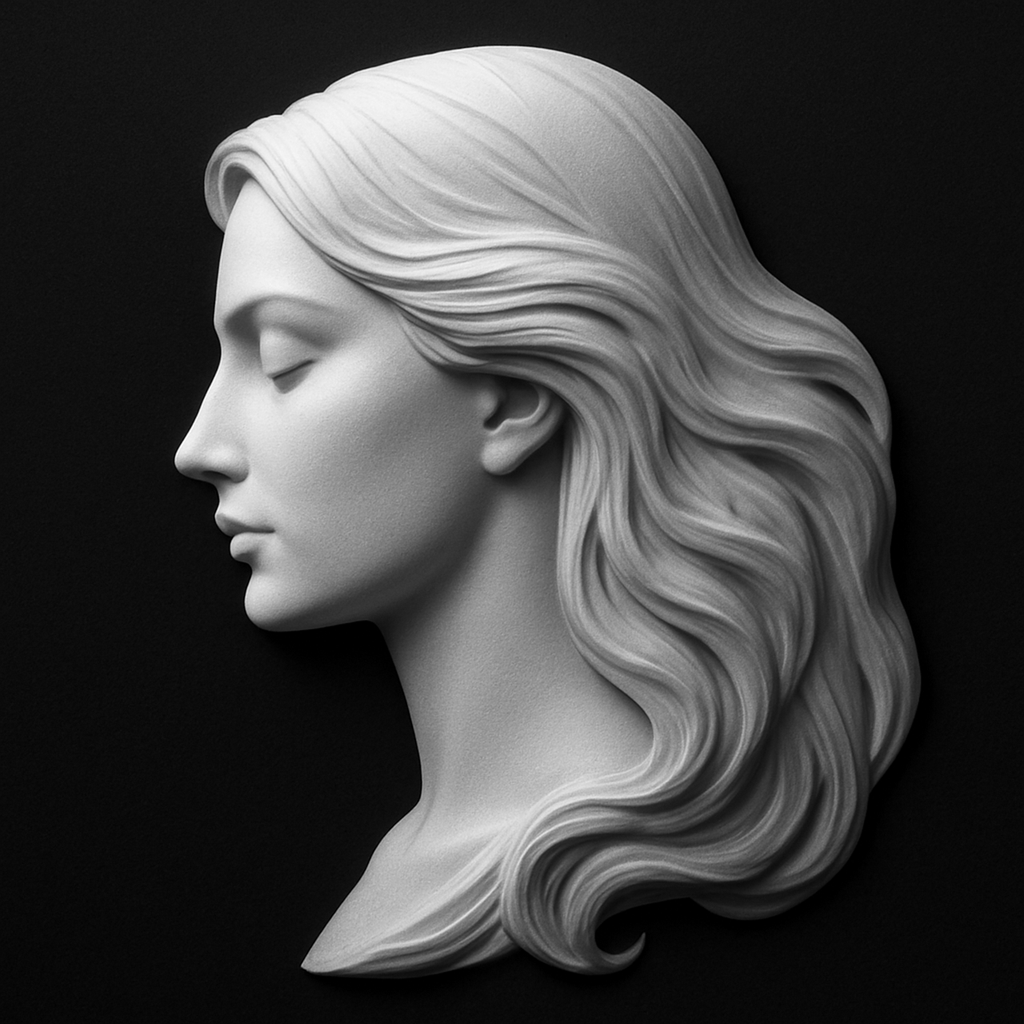 Woman in Profile — grayscale depth map for laser engraving