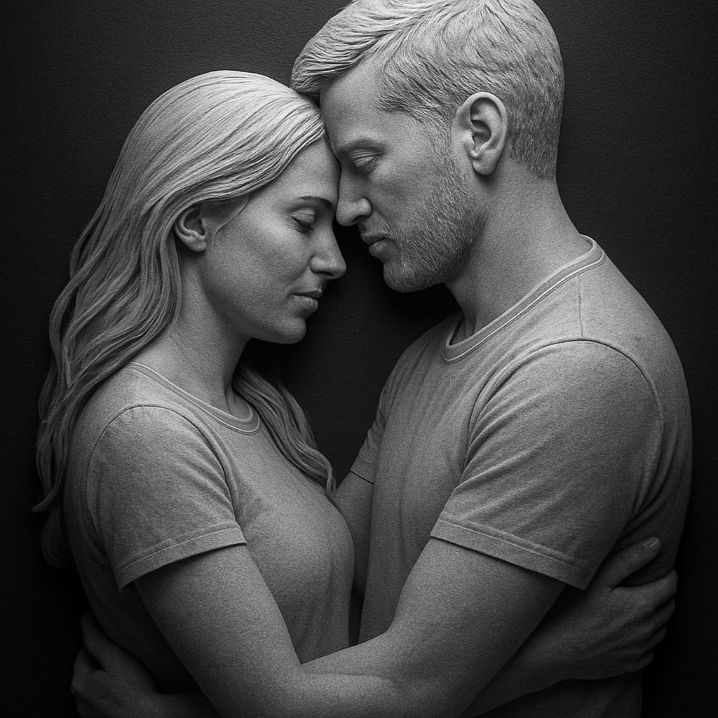 Couple's Embrace — grayscale depth map for laser engraving