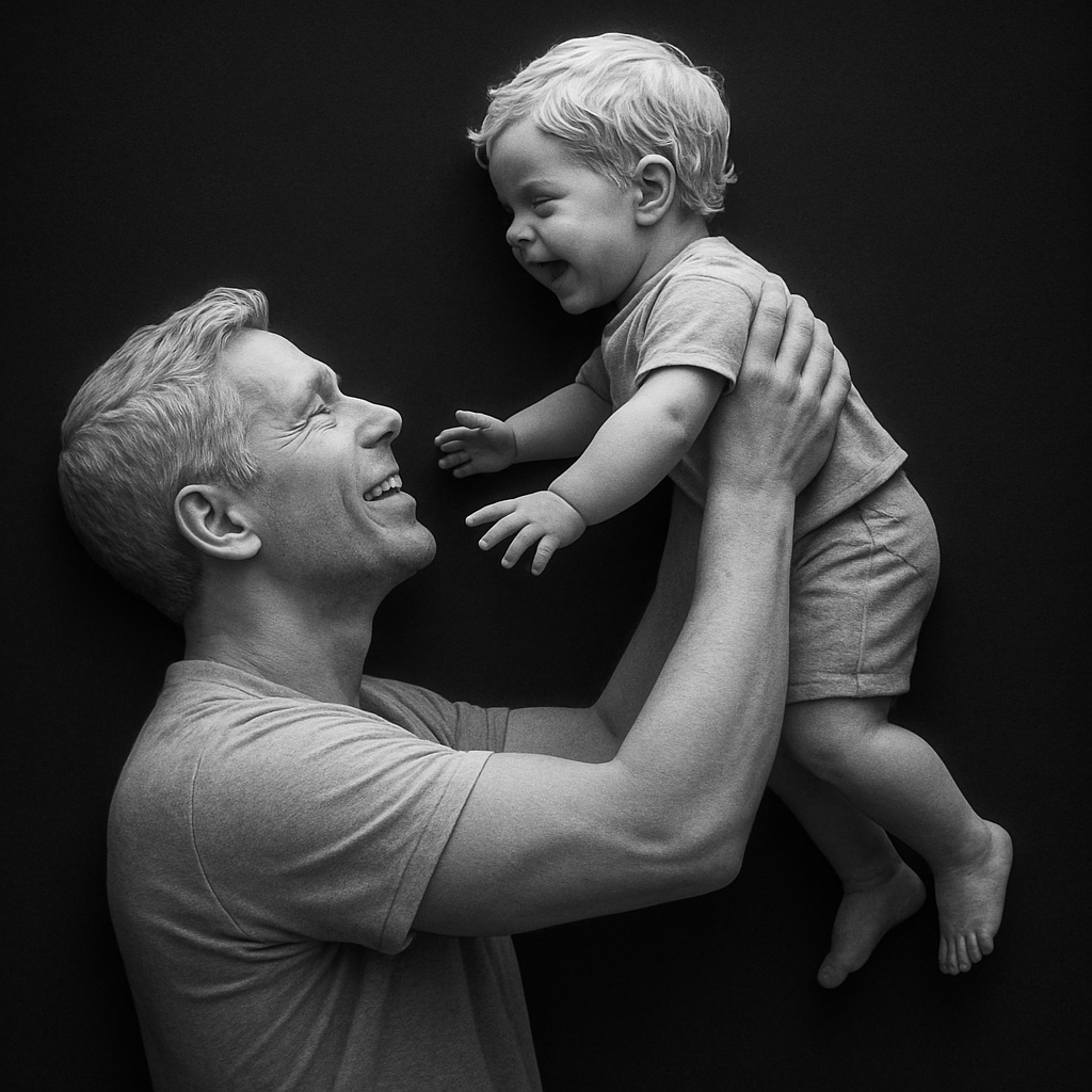 Father & Child — grayscale depth map for laser engraving